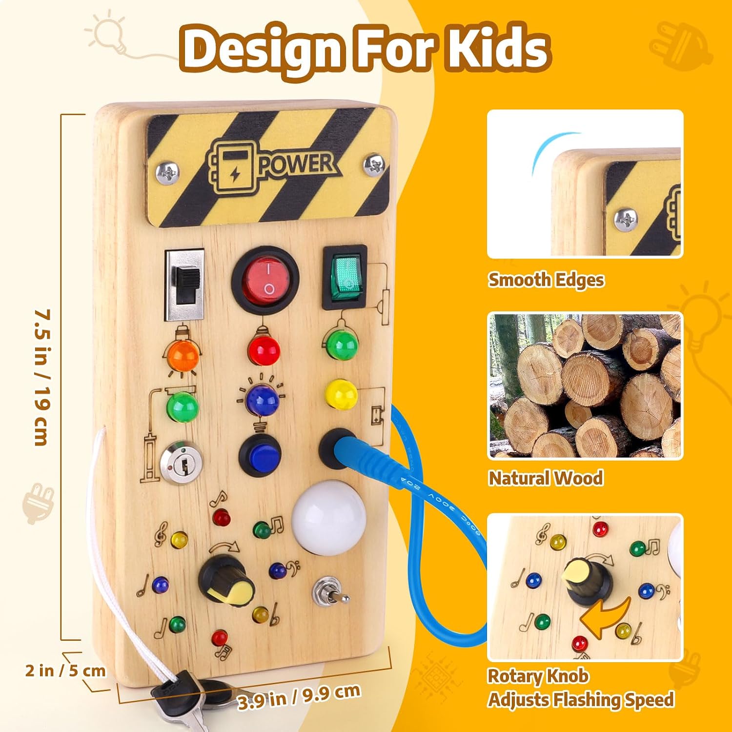 Thumbnail 3 de Konijiwa Montessori Busy Board: Wooden Sensory LED Switch Toy for Toddlers