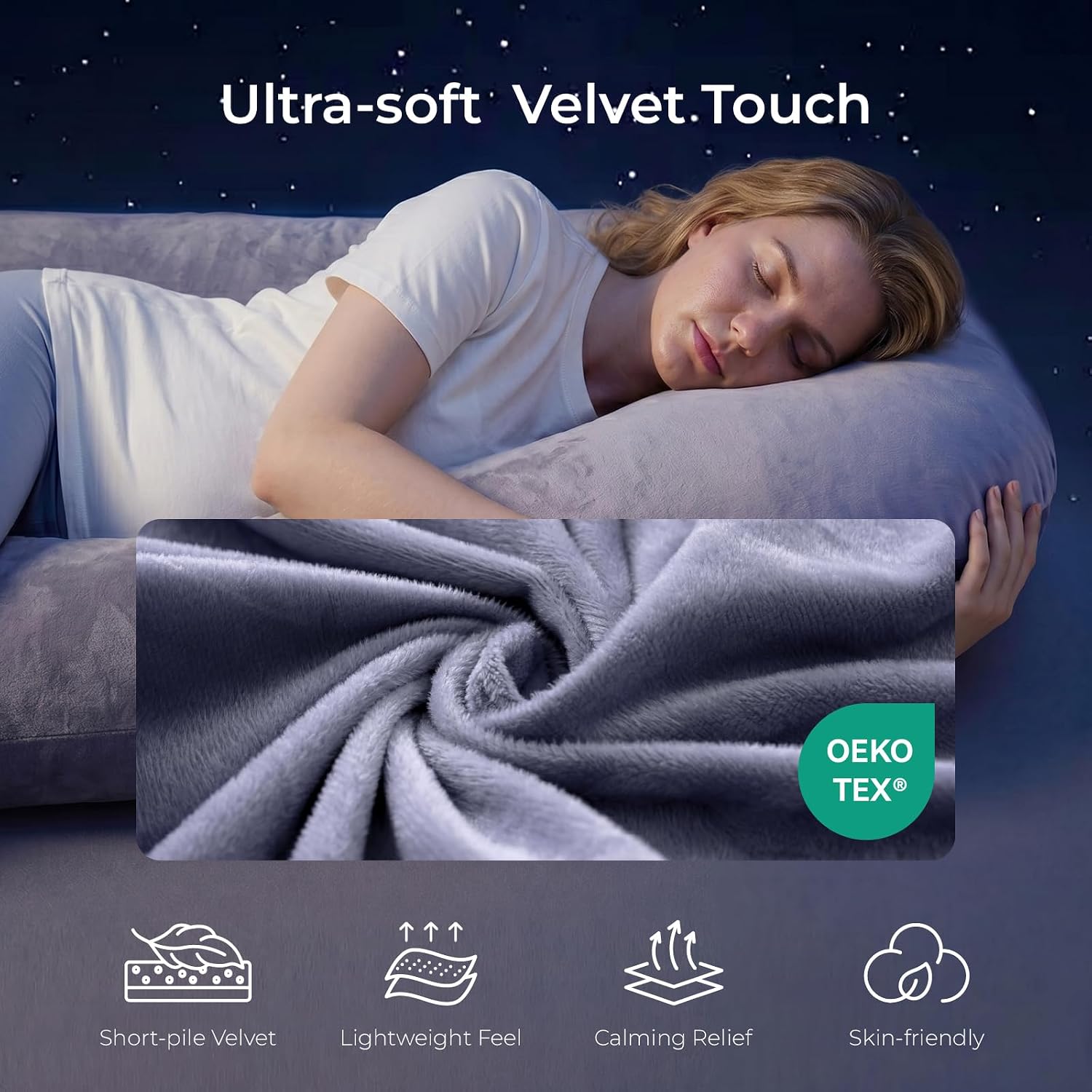 Detalle de momcozy U Shaped Lite Pregnancy Pillow – Velvet Grey