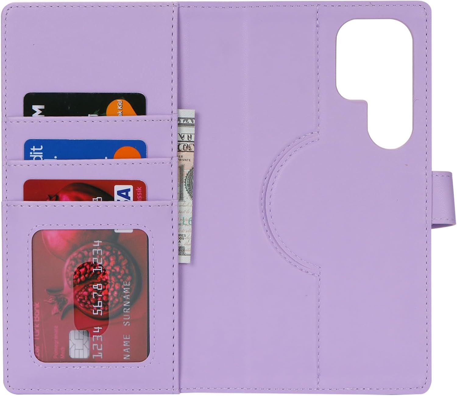 Detalle de Zouzt Case for Samsung Galaxy S24 Ultra: Detachable 2-in-1 Wallet Magnetic Case with Card Holder, Kickstand, and PU Leather — Purple