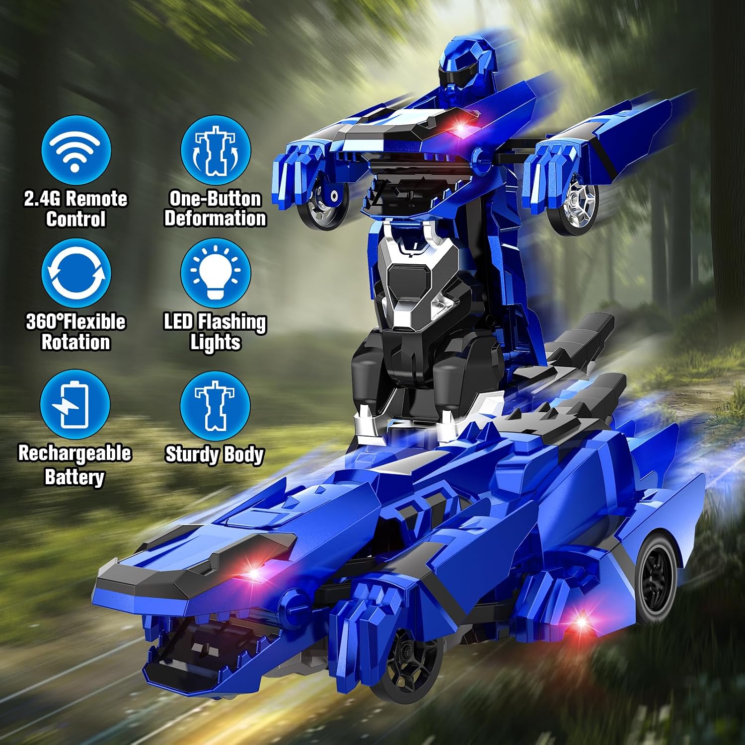 Detalle de Kroyedfuw NO.8889 Dinosaur Transform RC Car with One-Button Switch, 360° Spin