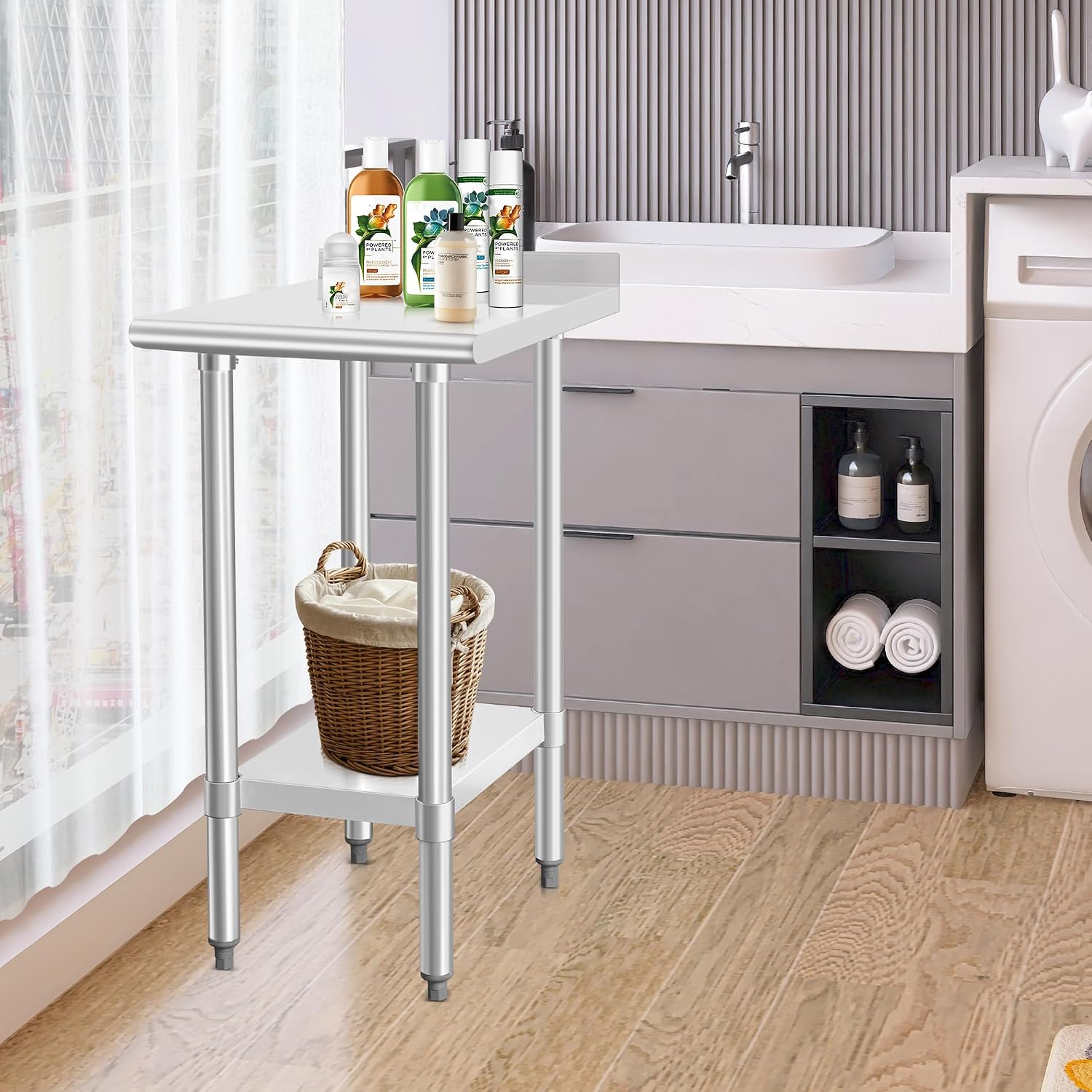 Thumbnail 6 de HARDURA Stainless Steel Commercial Work Table 24x18 with Undershelf, 2" Backsplash, NSF 430