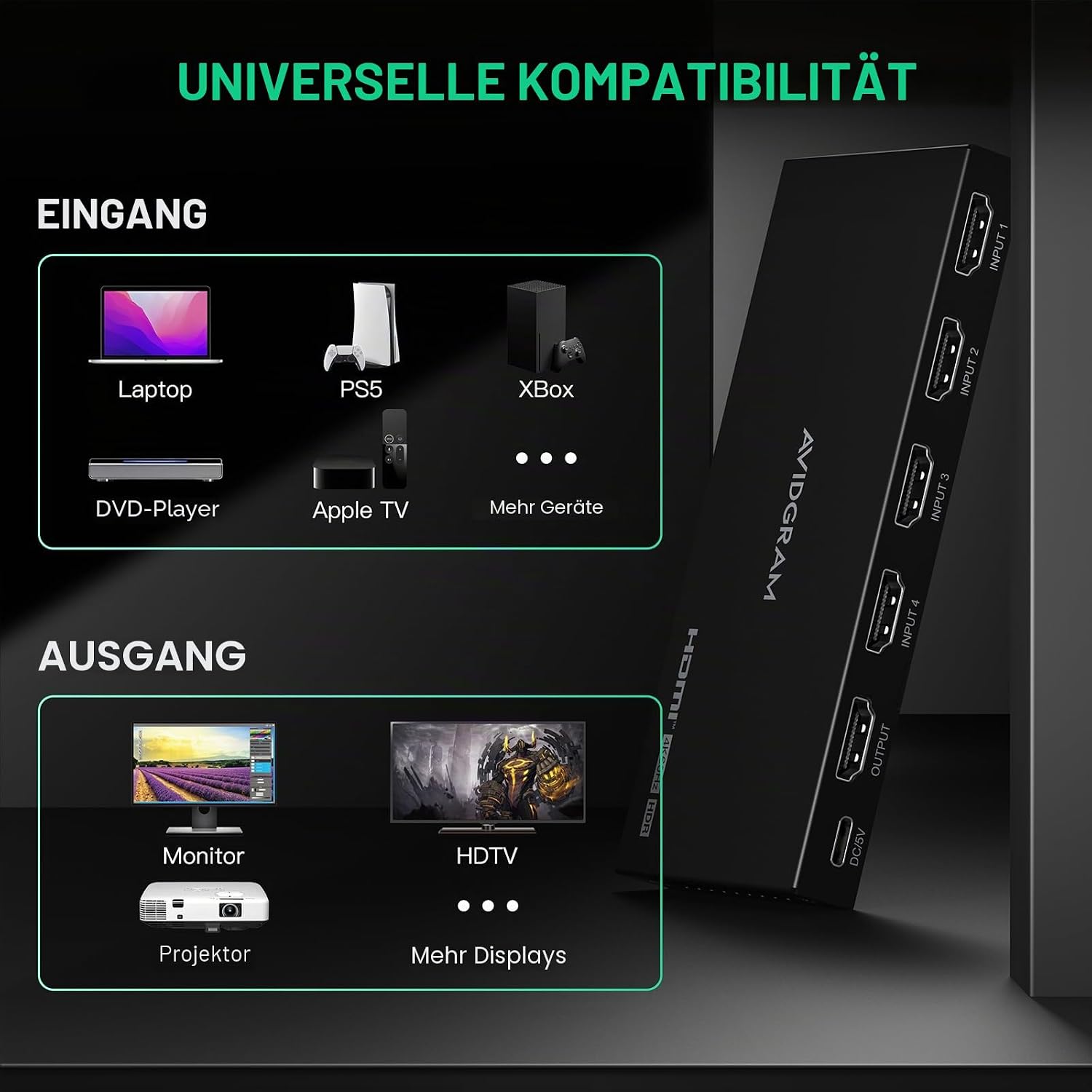 Thumbnail 5 de AVIDGRAM HDMI 2.0 Umschalter 4x1 4K 60Hz