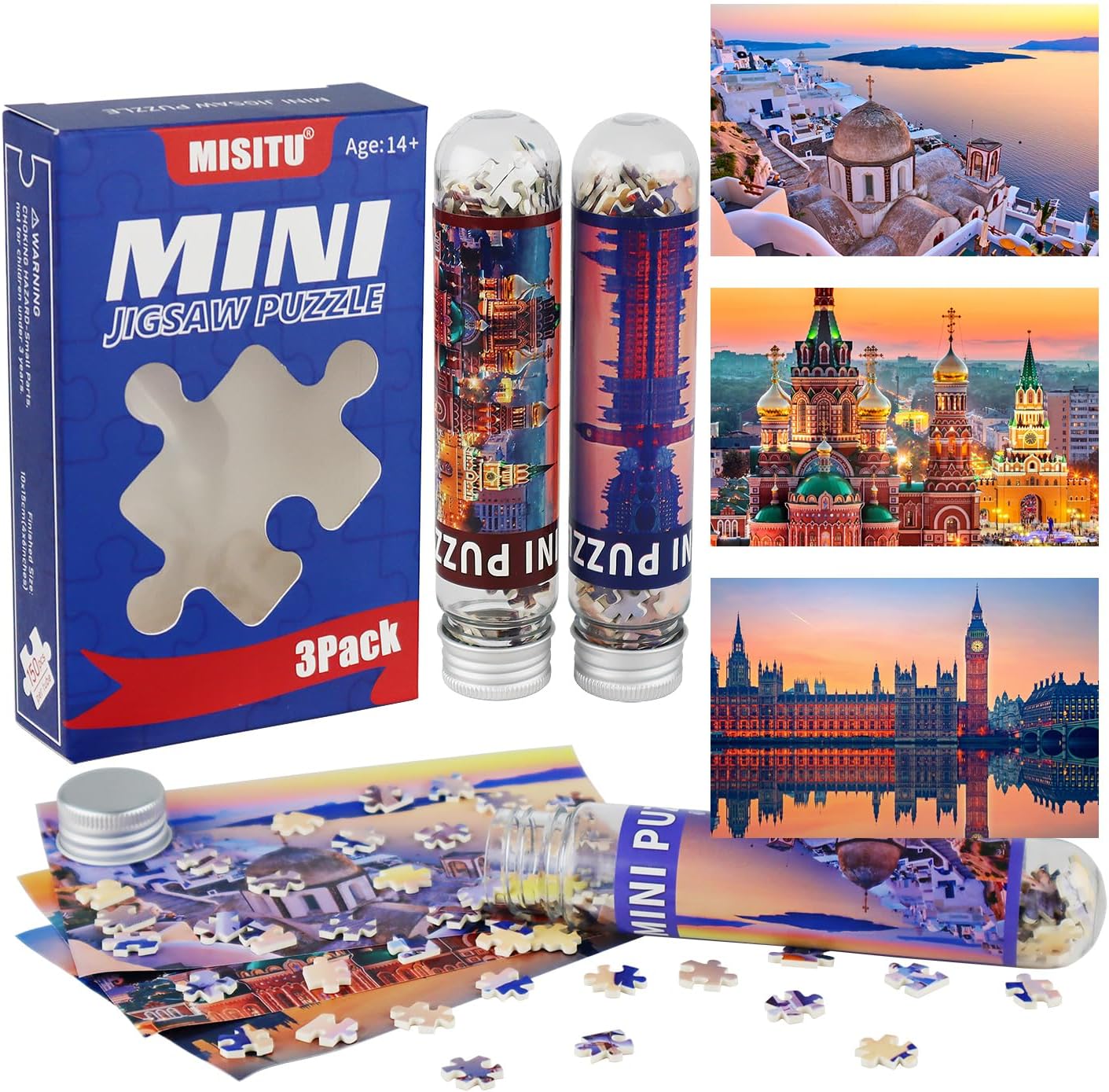 Detalle de MISITU 3er-Pack Mini-Puzzles (150 Teile) für Erwachsene – kompakte Kunst- und Knobelrunden