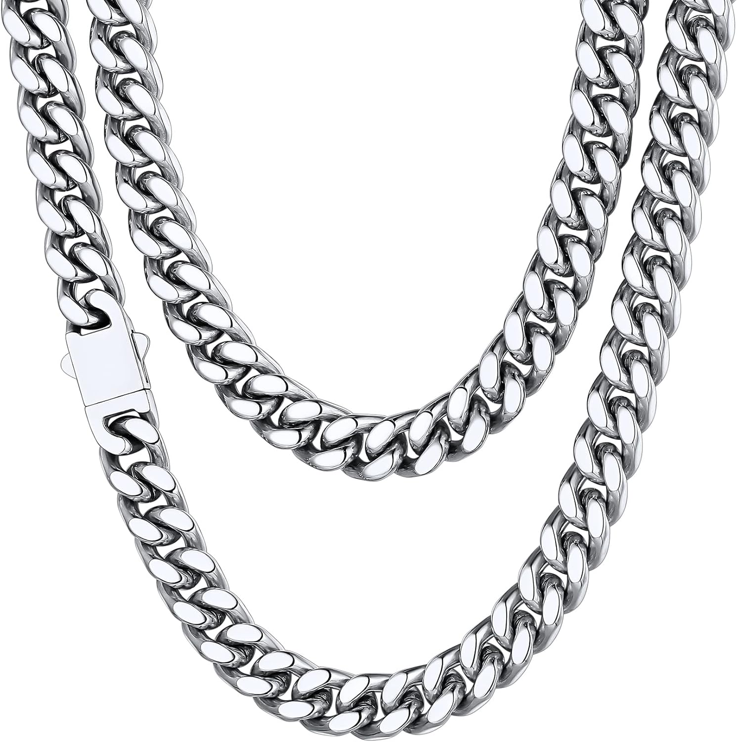 Detalle de ChainsHouse Collana Uomo in Acciaio a Catena Cubana spessa – 46–76 cm, 5/7/9/12 mm, placcata Oro/Nero/Argento