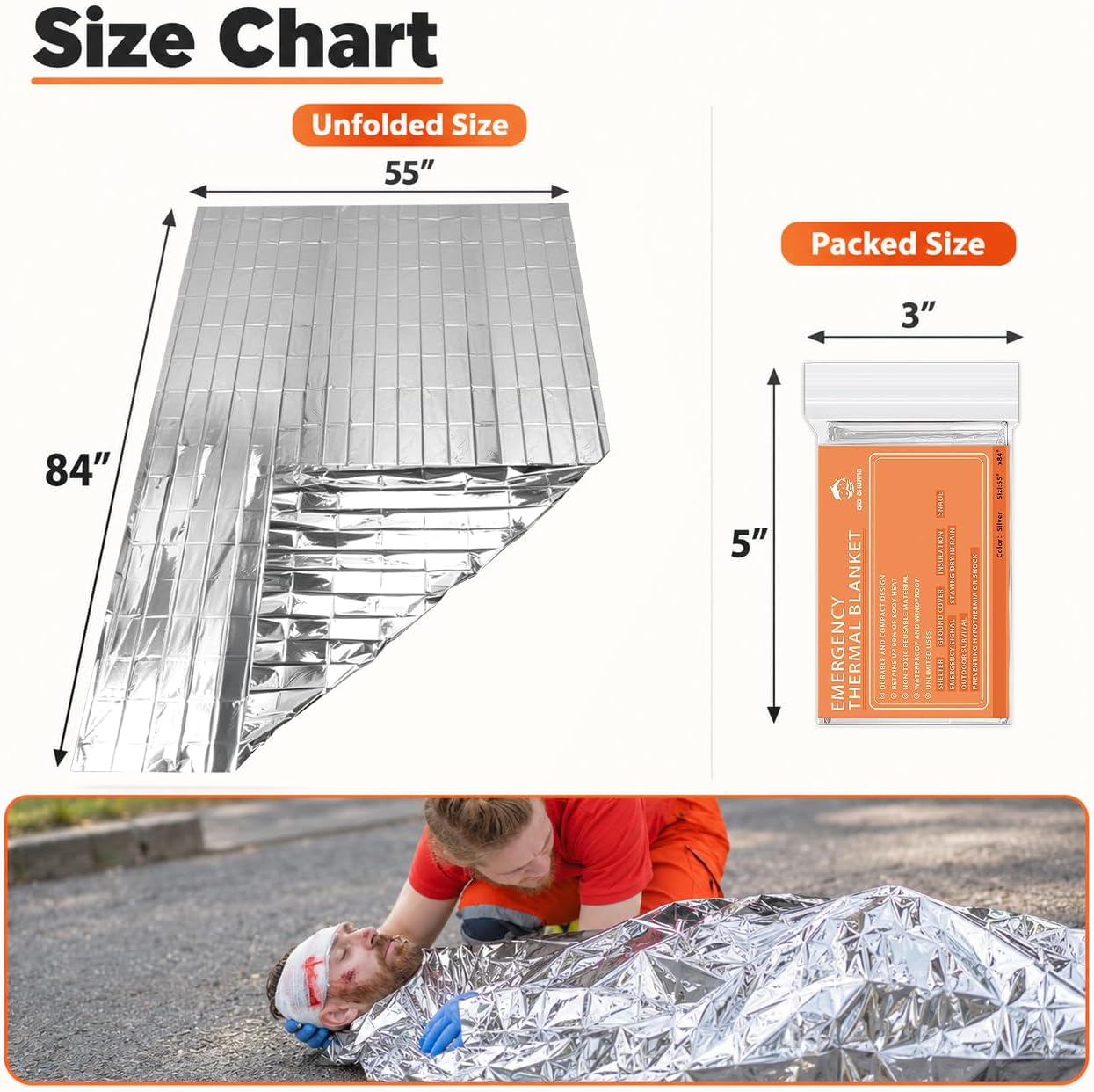 Detalle 2 de QIO CHUANG JIJIU-4018 Emergency Mylar Thermal Blankets, 4-Pack, 84 x 55 Inches