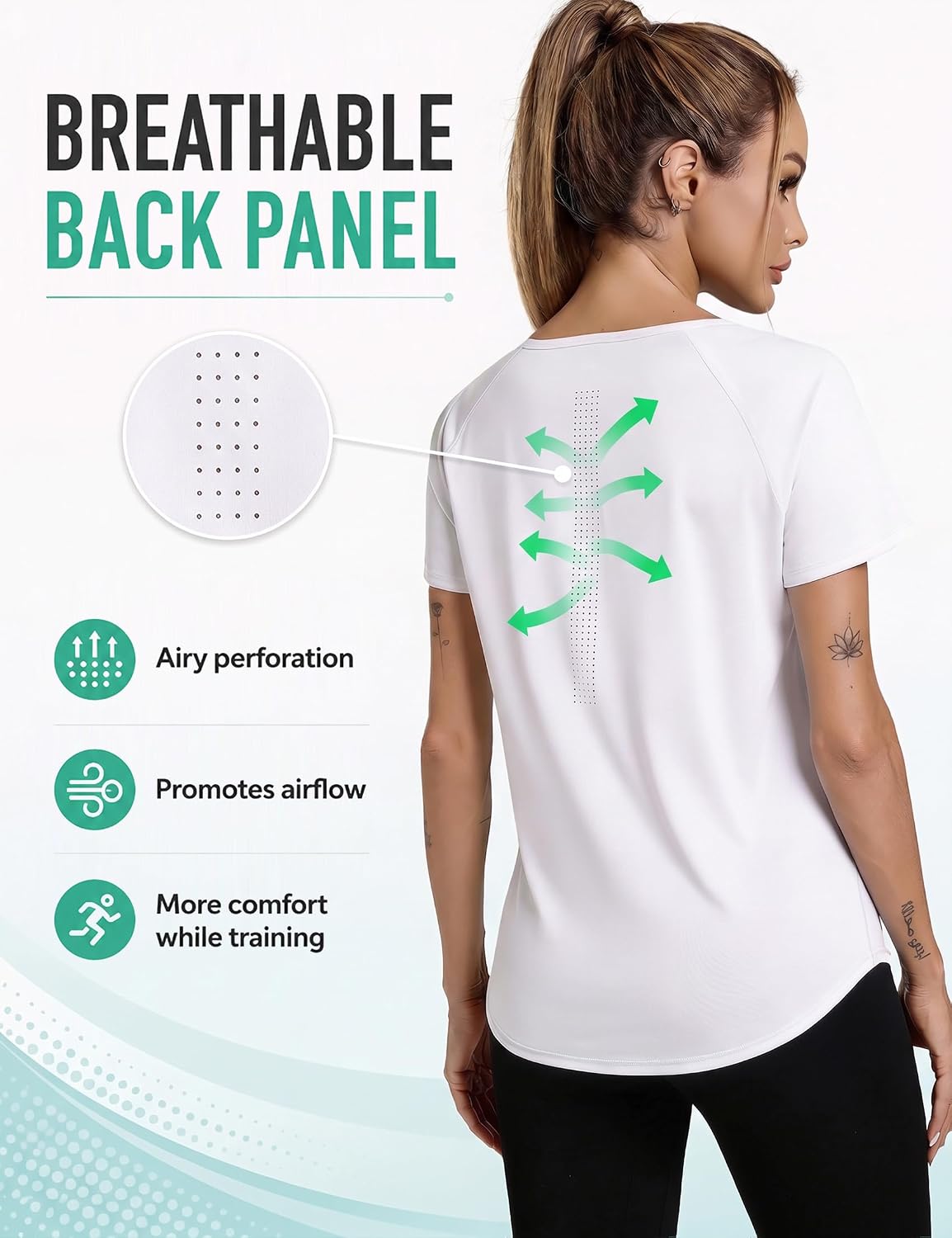 Detalle de Wayleb Maglietta Sportiva da Donna con Scollo a V, Manica Raglan e Tessuto Traspirante – Ideale per allenamento e yoga