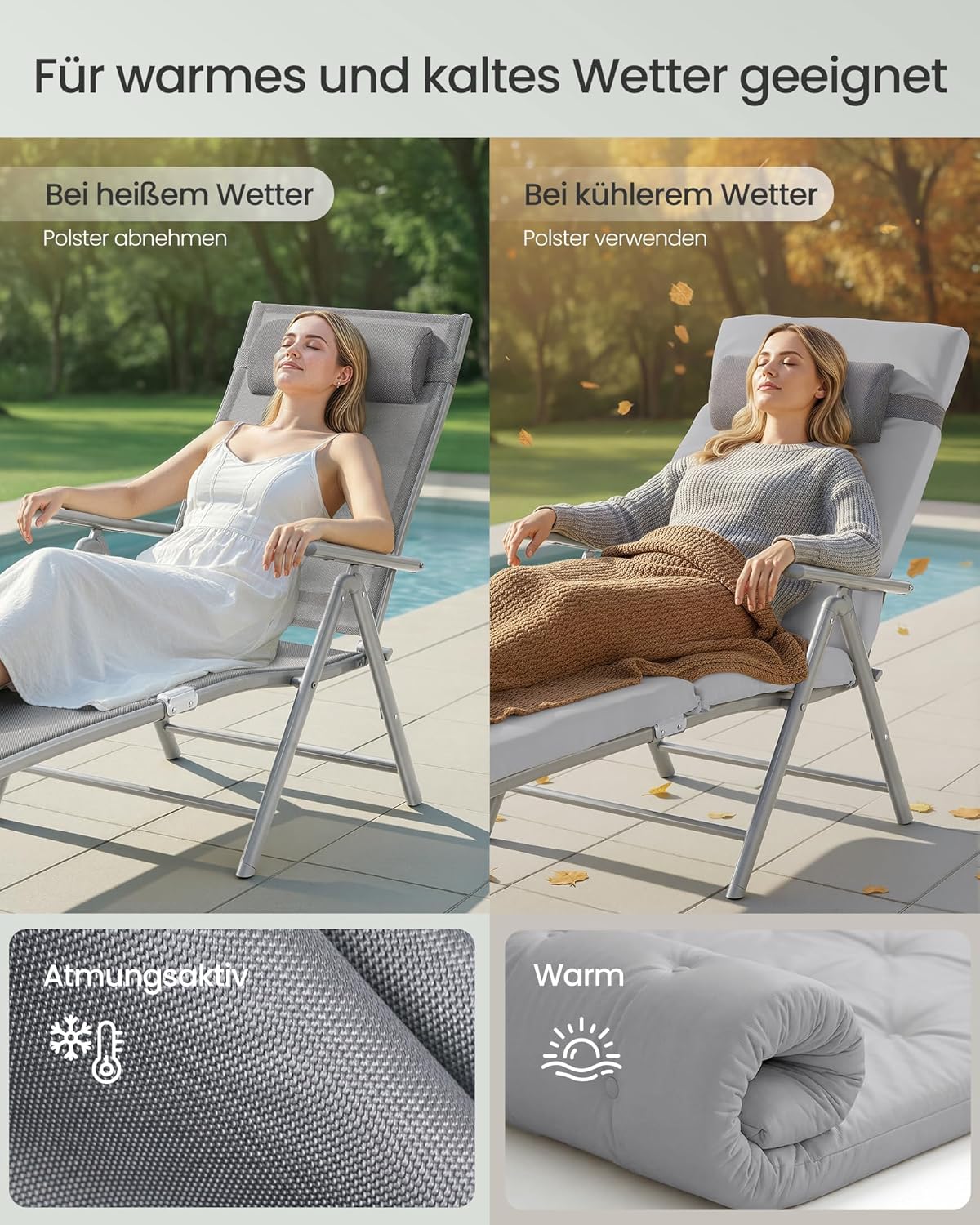 Thumbnail 5 de SONGMICS Sonnenliege klappbar 6 cm Polster