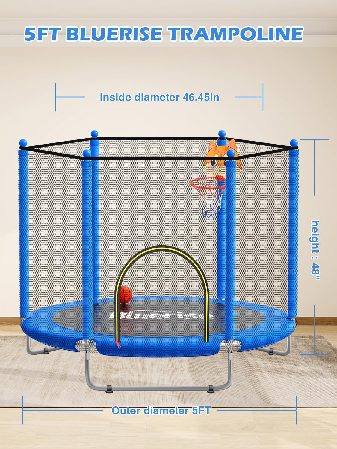 Detalle 2 de BLUERISE 60" Trampoline for Kids with Hoop