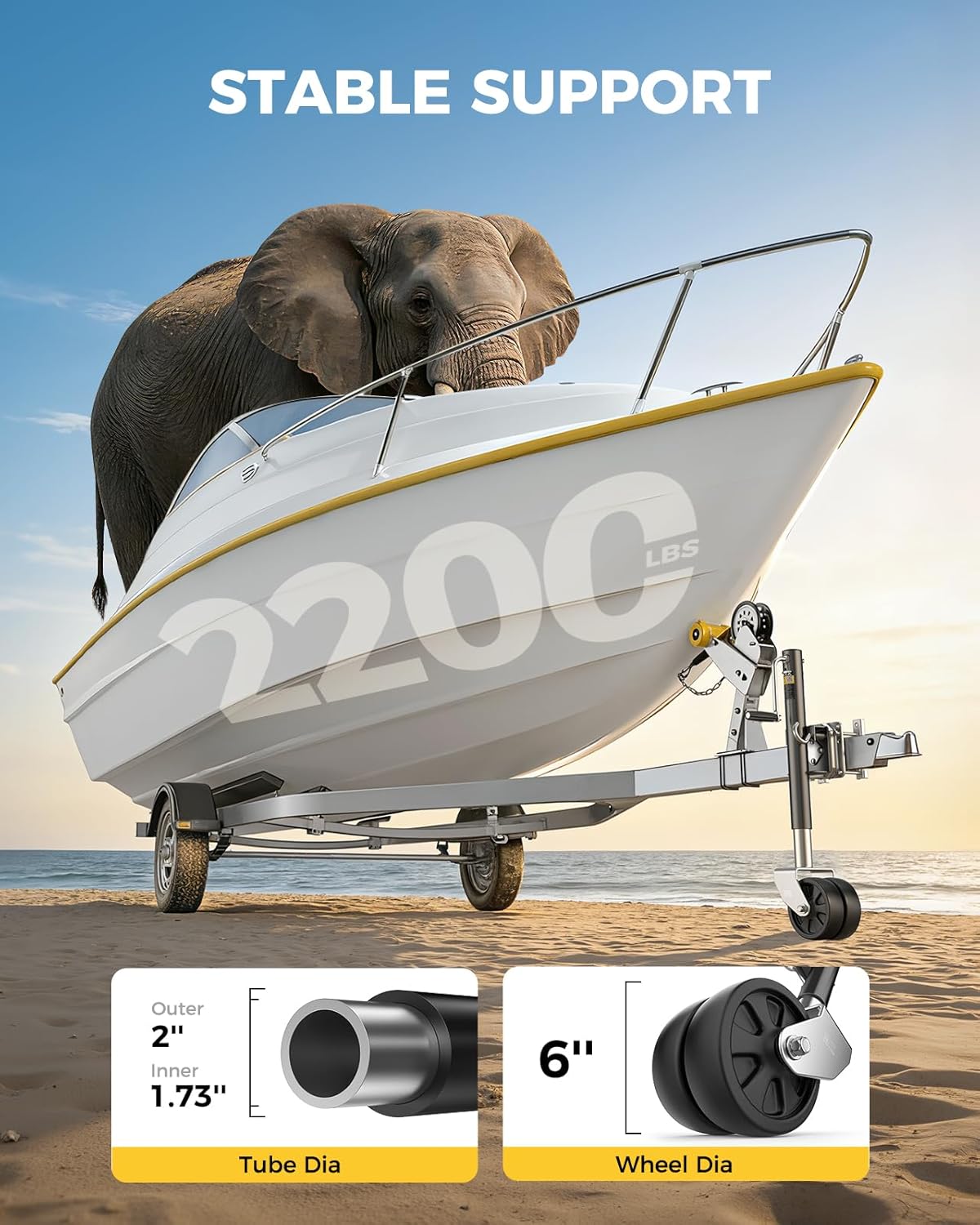 Thumbnail 3 de KYX 2200 Lbs Boat Trailer Jack with 6-Inch Dual Wheel, 10.2" Vertical Lift (Swivel Tongue Jack)