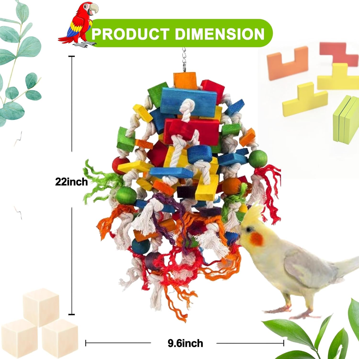 Detalle de MQUPIN Large Parrot Toys: Strong Chewing Wooden Blocks for Large & Medium Birds