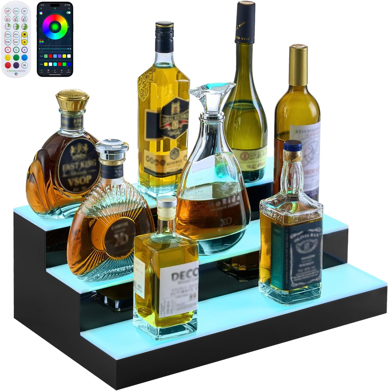 Detalle de VEVOR LED liquor bottle display shelf, 3-tier