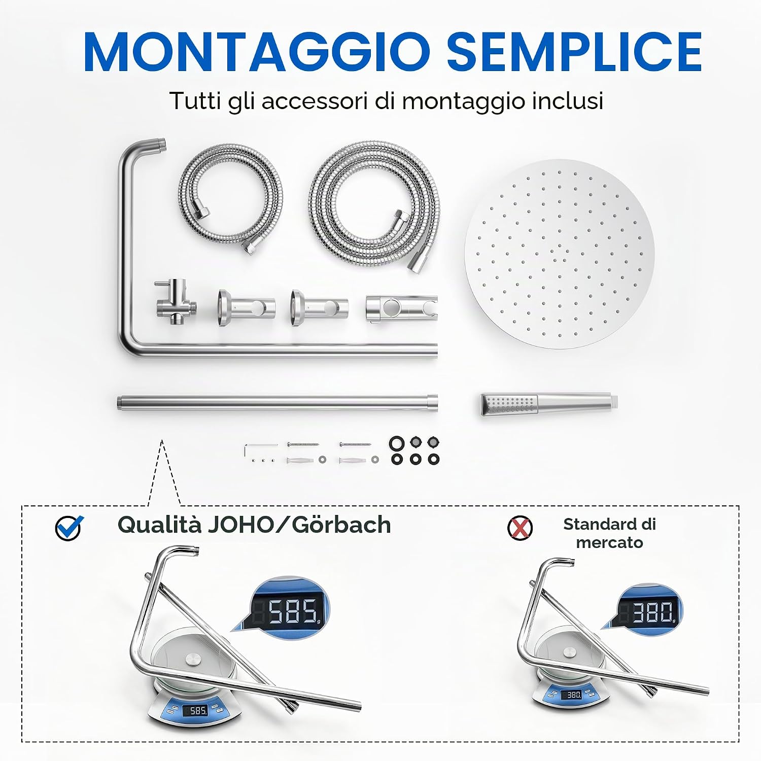 Thumbnail 6 de Görbach Colonna Doccia in Acciaio Inox Senza Miscelatore, 92 cm, Soffione Vapore 25 cm e Doccetta a Mano