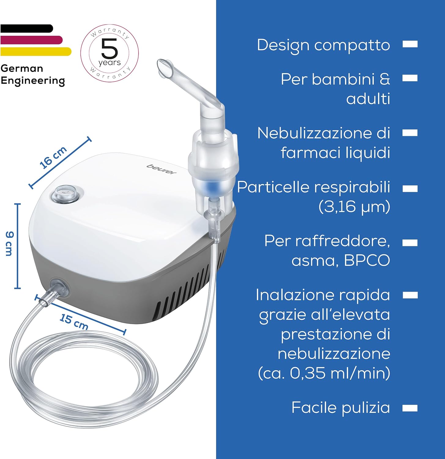 Detalle de Beurer IH 18 Aerosol ad aria compressa con compressore CC – kit completo 8 pezzi