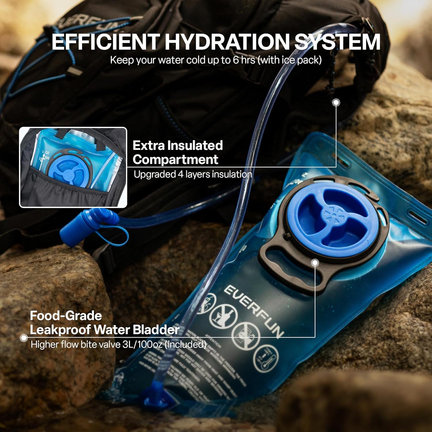 Thumbnail 2 de Everfun Hydration Backpack 18L with 2L/3L Water Bladder (Insulated Day Hydropack)