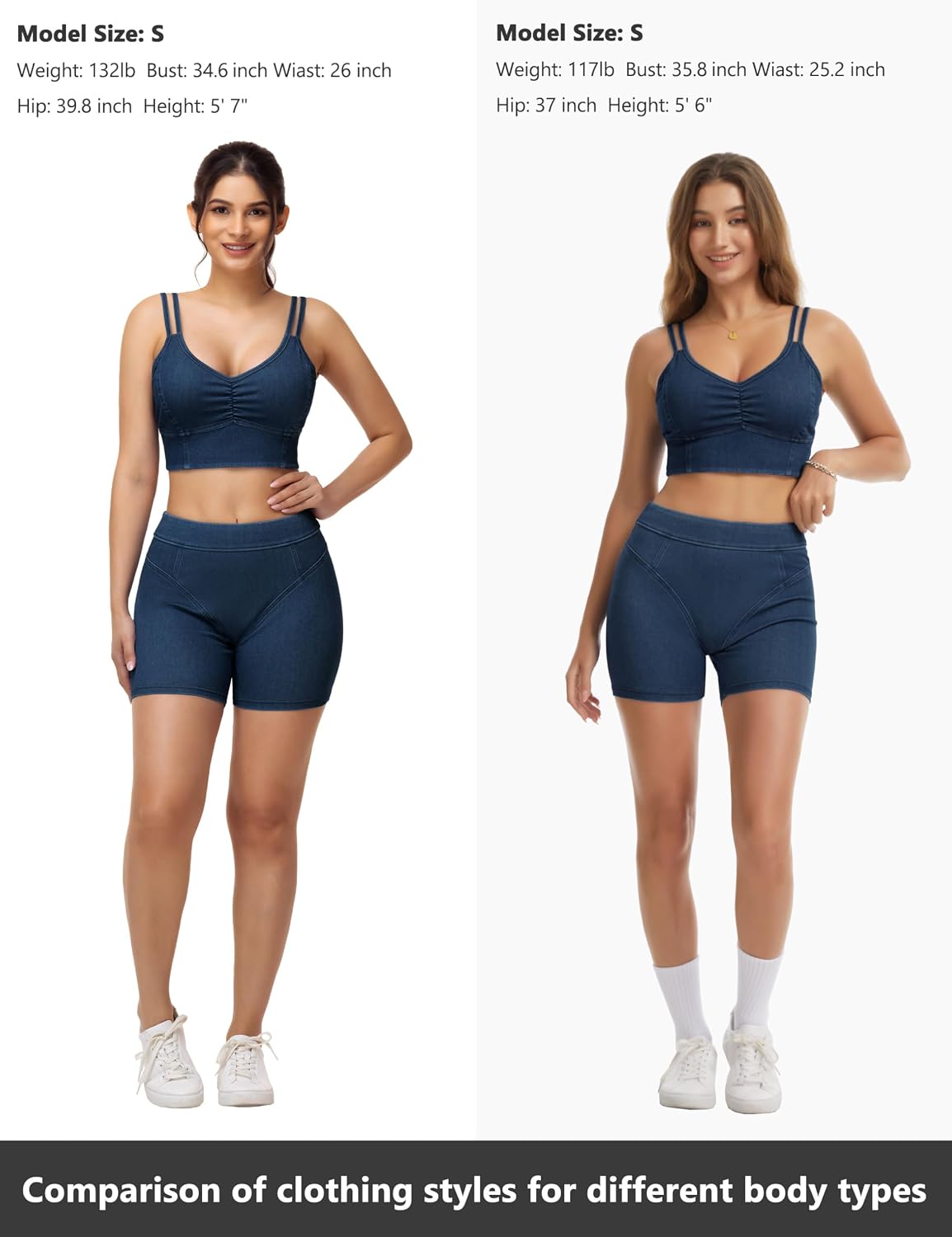 Thumbnail 6 de THE GYM PEOPLE Women's Denim Crop Top with V-Neck, U-Back and Removable Pads