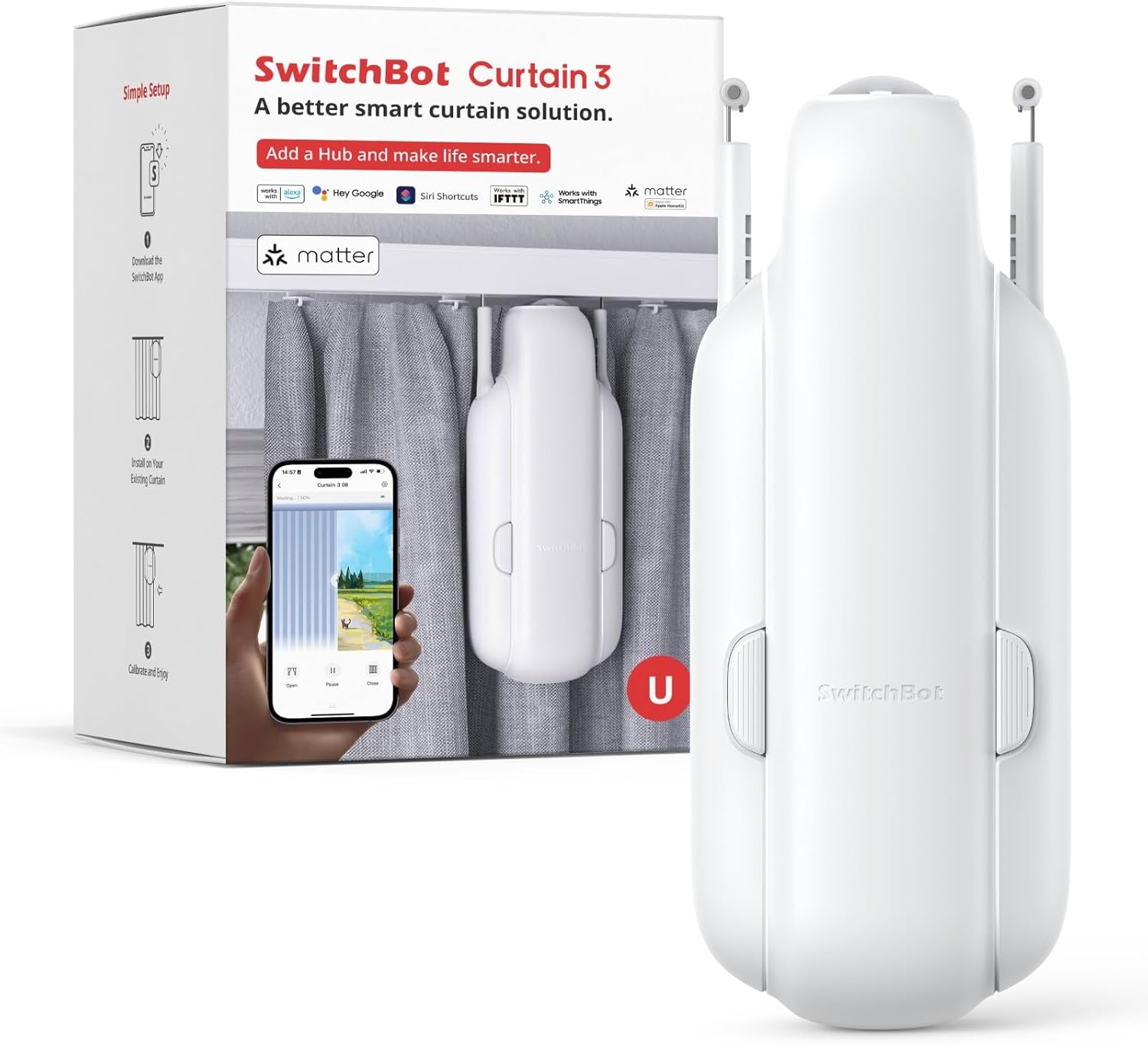 Detalle de SwitchBot Automatic Curtain Opener - Bluetooth Remote with App, Upgraded Motor, and Alexa/Google/HomeKit Compatibility