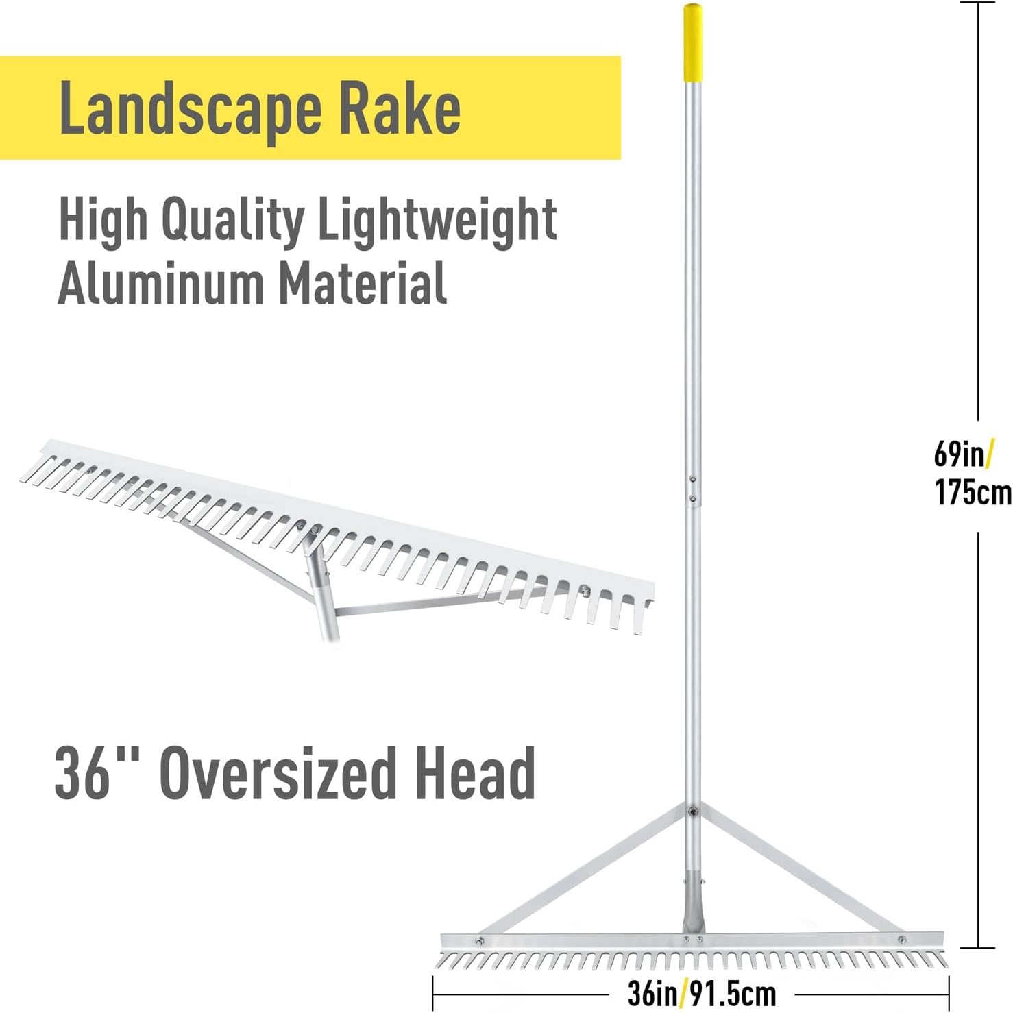 Thumbnail 2 de 36 inch Aluminum Landscape Rake with 69 inch handle