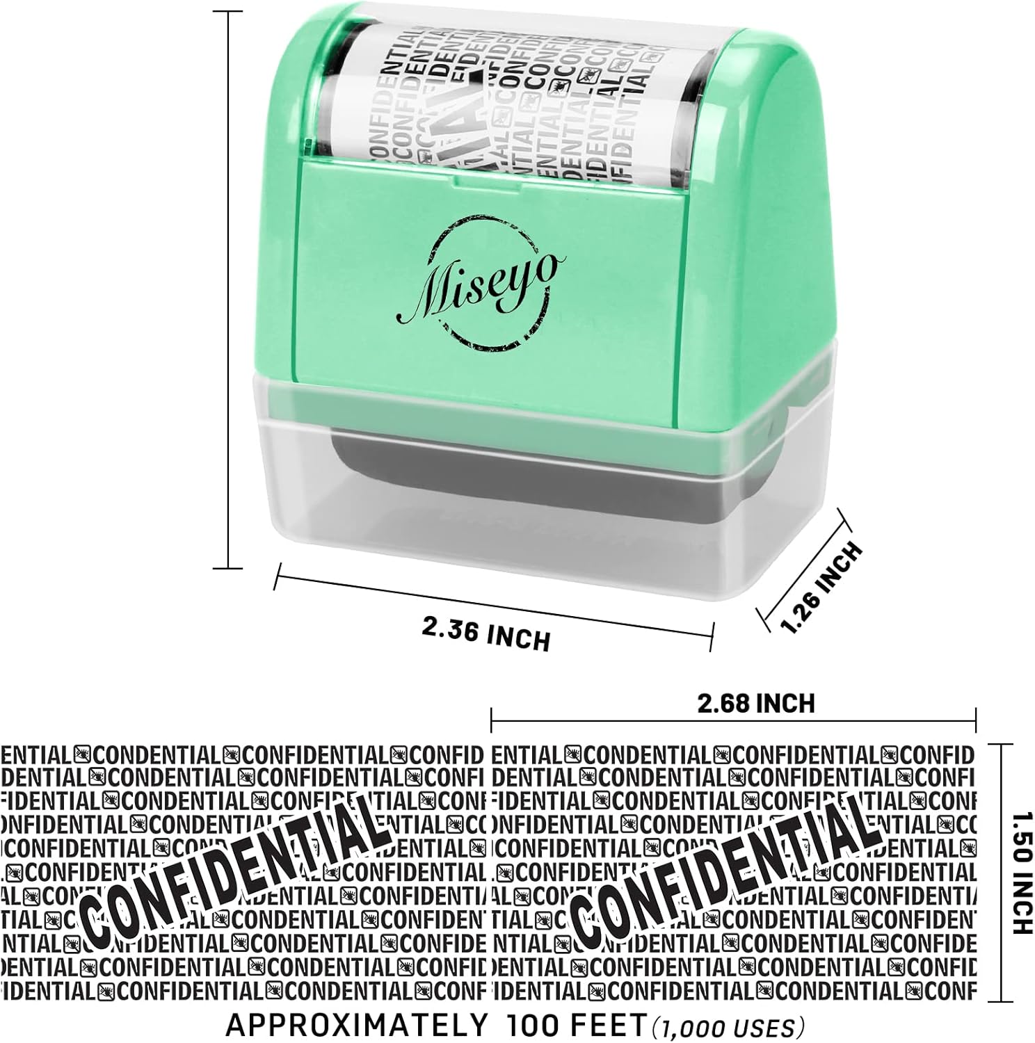 Detalle 2 de Miseyo wide roller stamp for identity theft protection (1.5 inch) – green