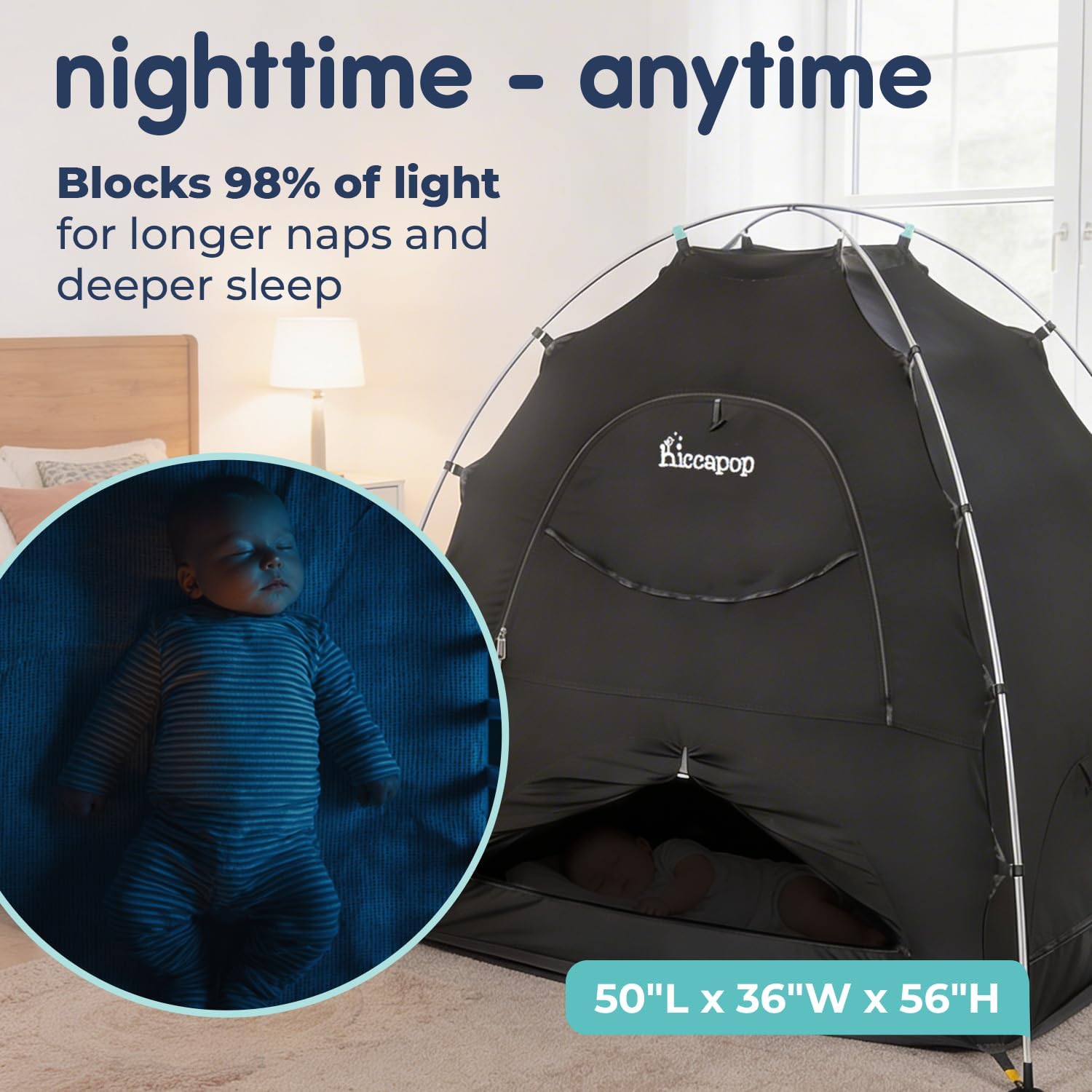 Thumbnail 3 de Hiccapop Daydreamer Blackout Tent pack‑and‑play canopy for sleep pod