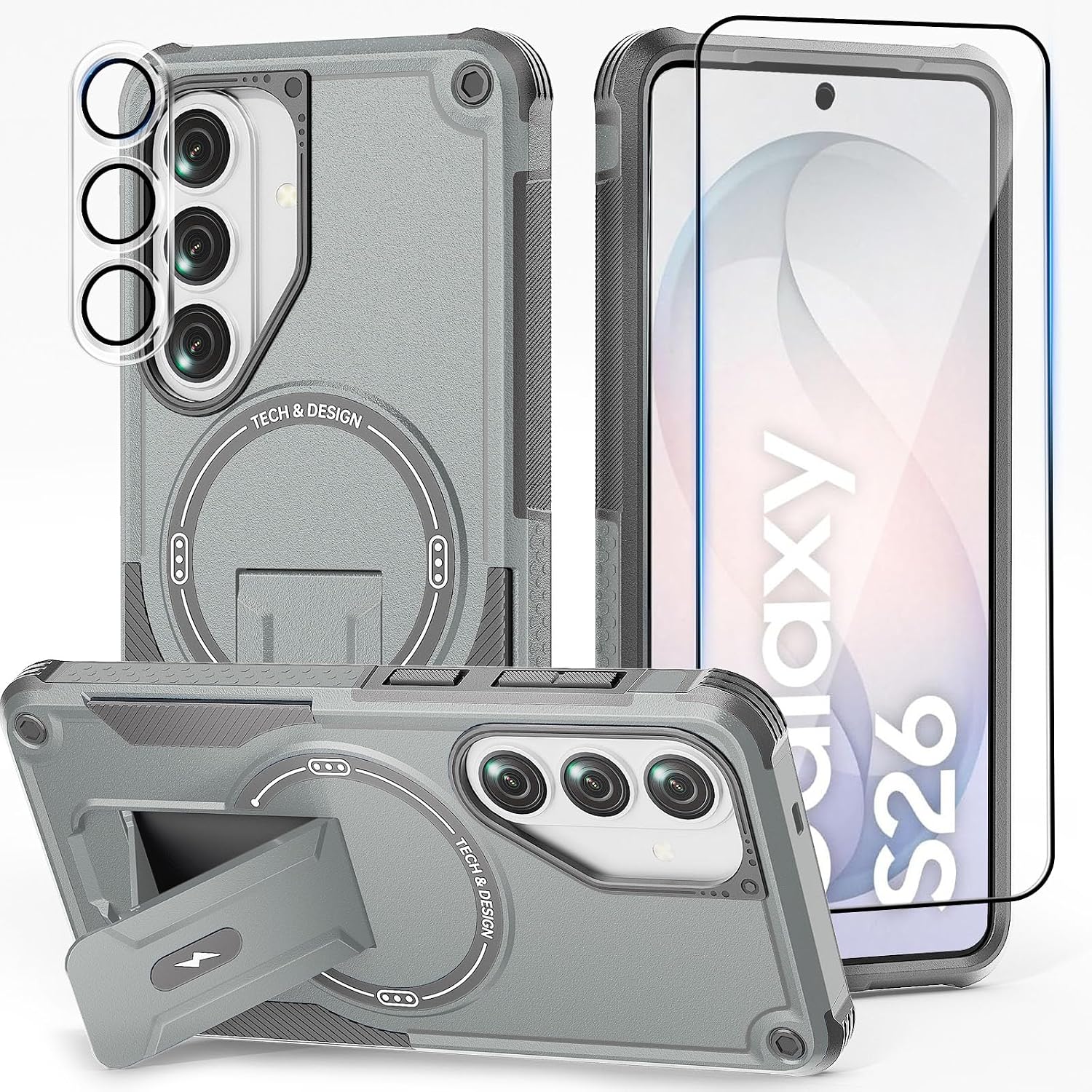 Thumbnail 6 de Leedia Magnetisch Hülle für Samsung Galaxy S26 – Zweilagiger Schutz mit verstecktem Ständer, inklusive Displayschutzfolien und Kameraschutz