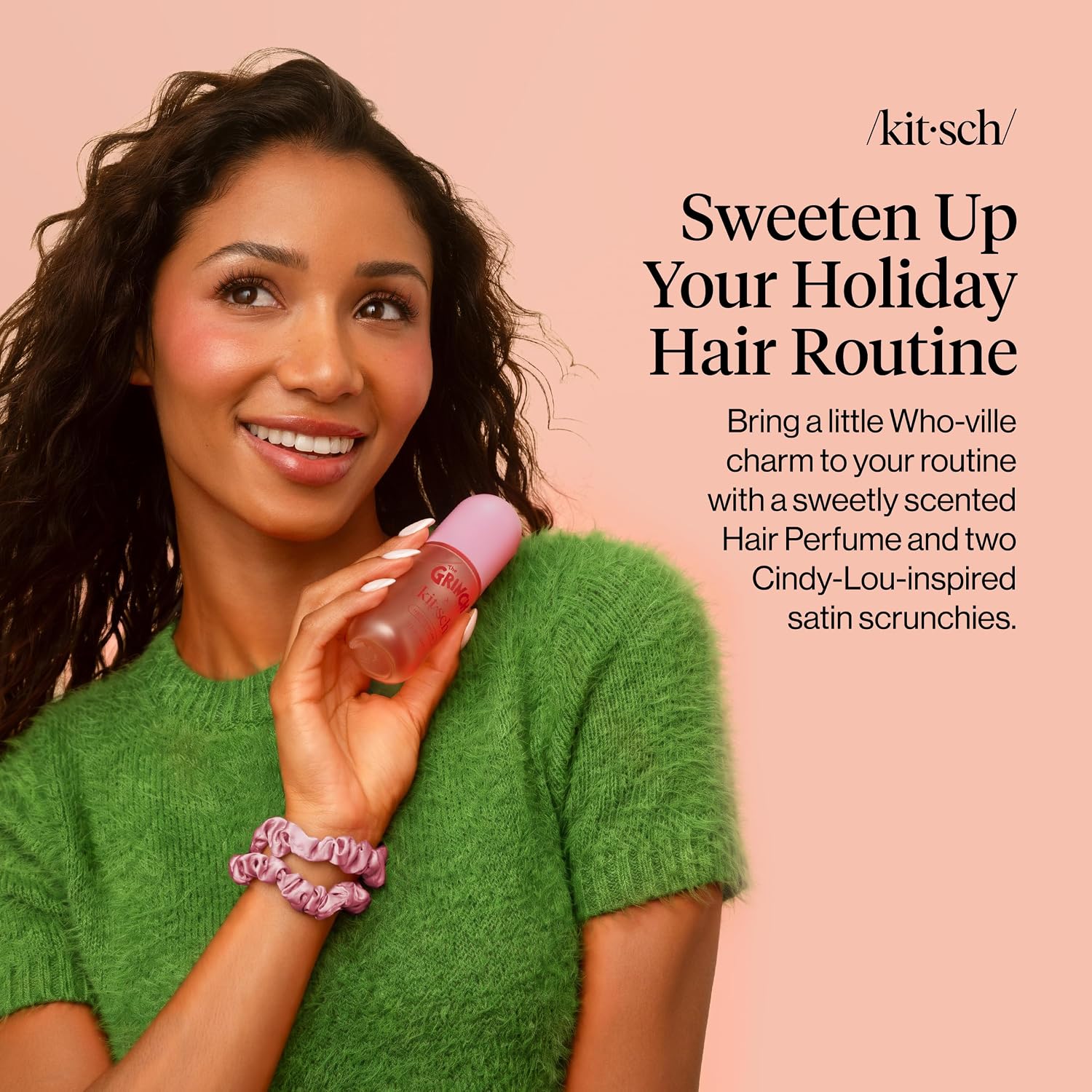 Detalle 2 de Kitsch The Grinch x Cindy-Lou Hair Perfume & Satin Scrunchies Set