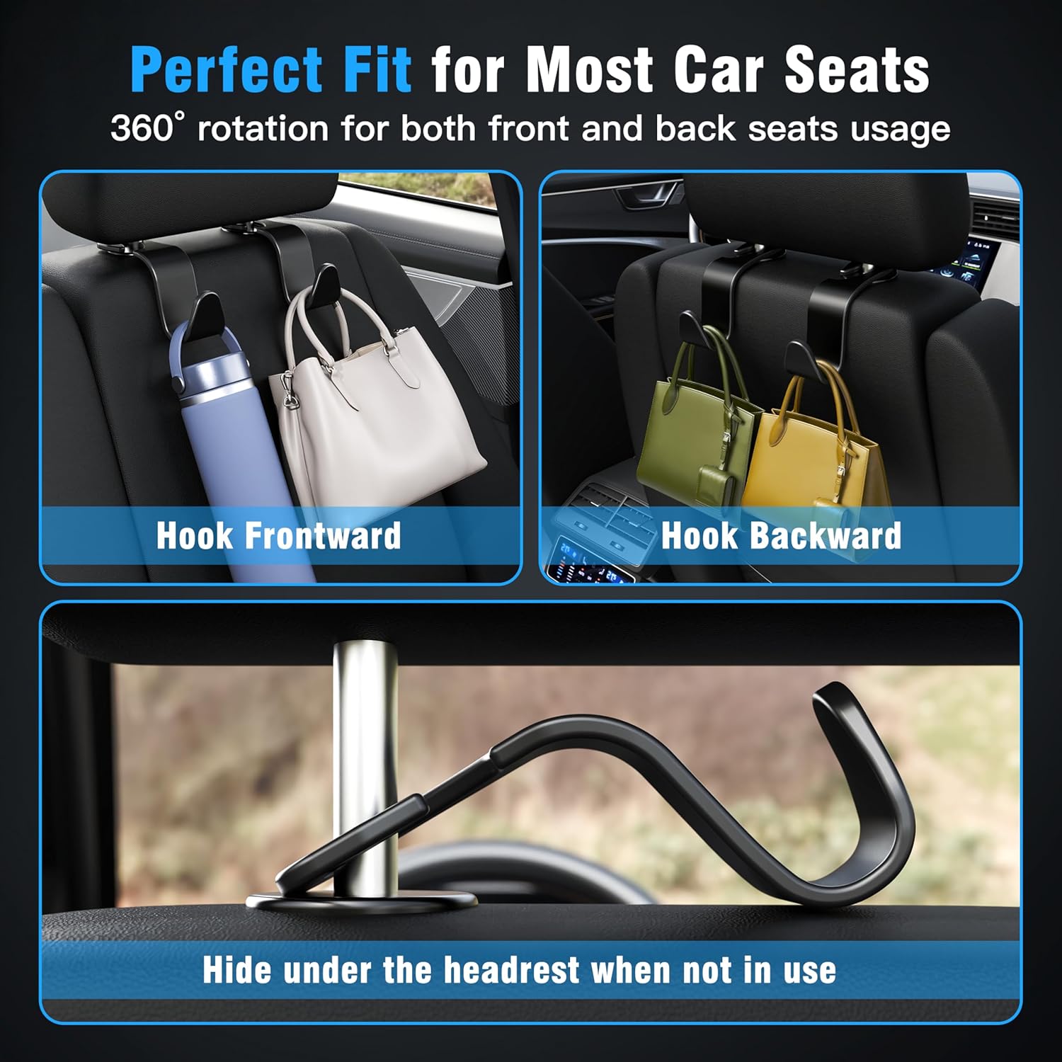 Thumbnail 3 de Amooca Car Seat Headrest Hook 4-Pack hanger for car