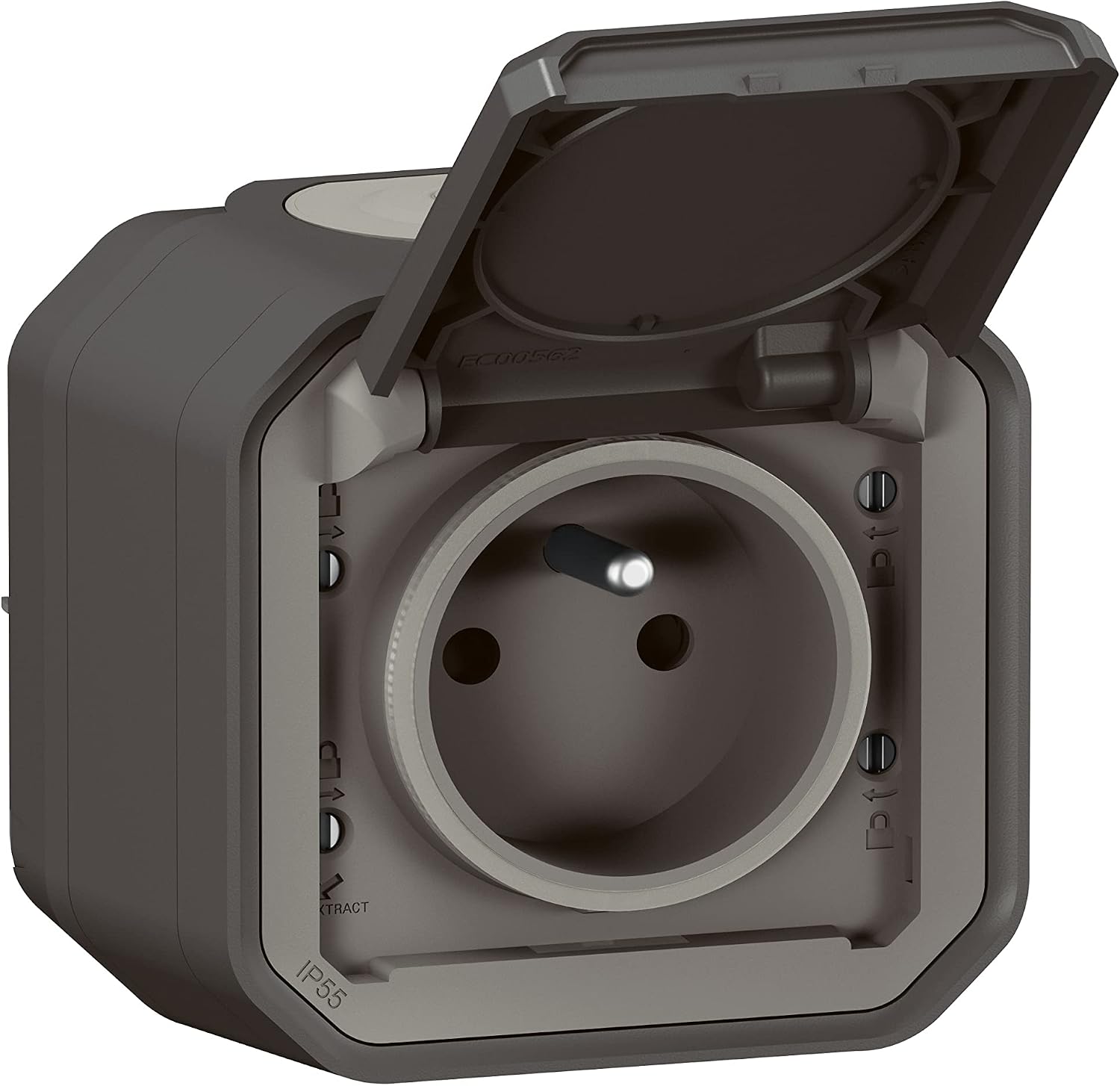 Legrand Plexo Prise étanche IP55 avec Terre 2P+T 16A, avec Volet – Pose en apparent, Anthracite