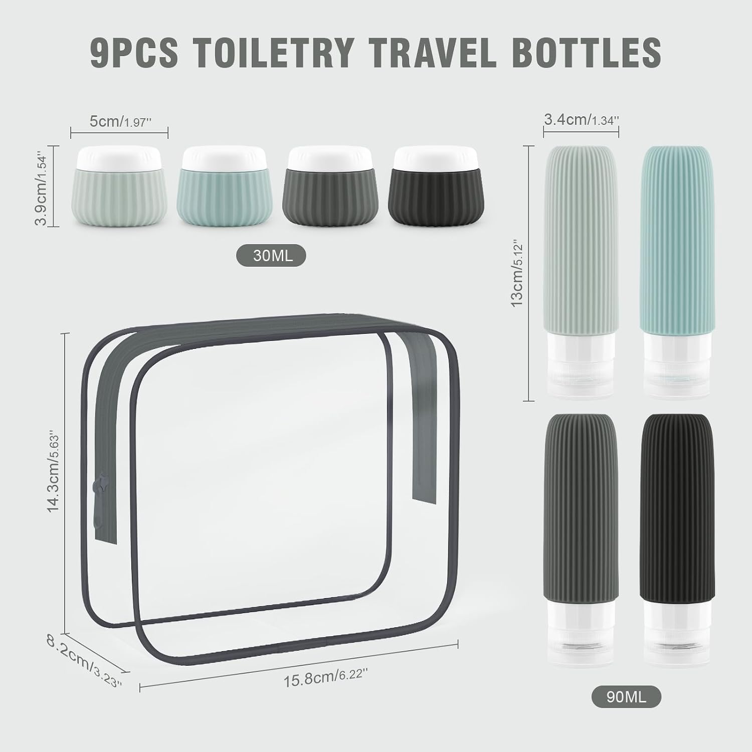 Thumbnail 5 de Maoweni 9-Pack Travel Bottles for Toiletries — Silicone, Leak-Proof, TSA Approved with Clear Waterproof Bag