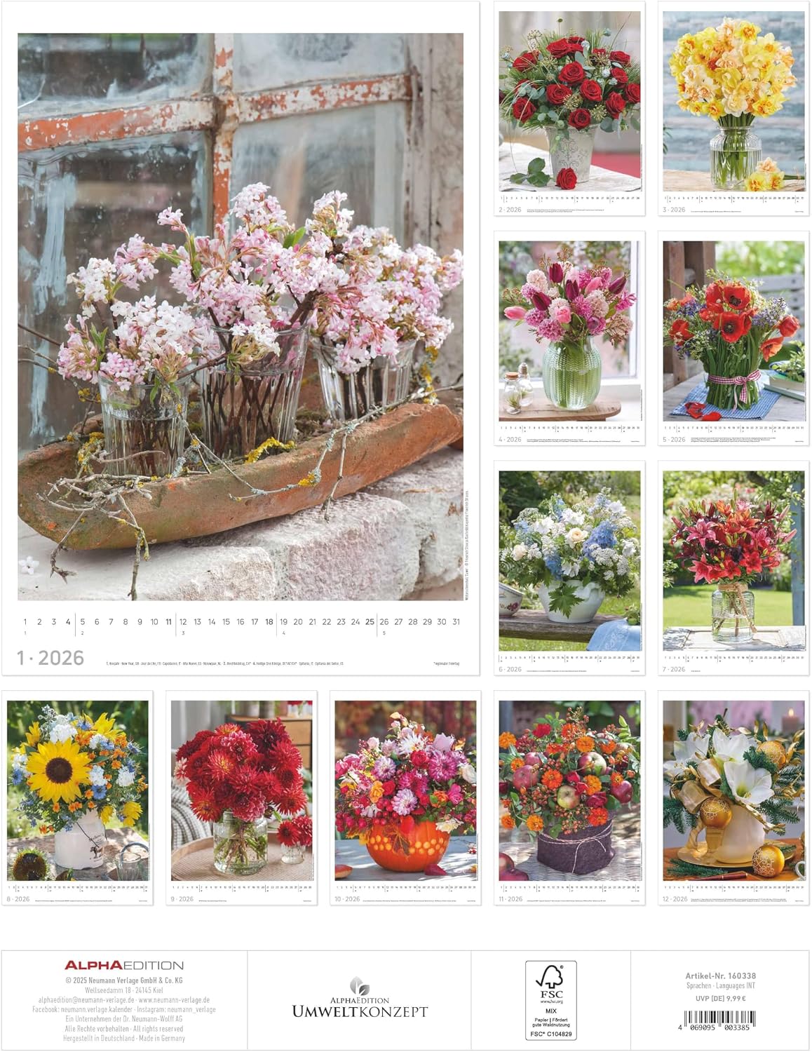 Detalle 2 de Alpha Edition Blumen-Kalender 2026 – A3-Wandkalender mit Feiertagen (Flowers)
