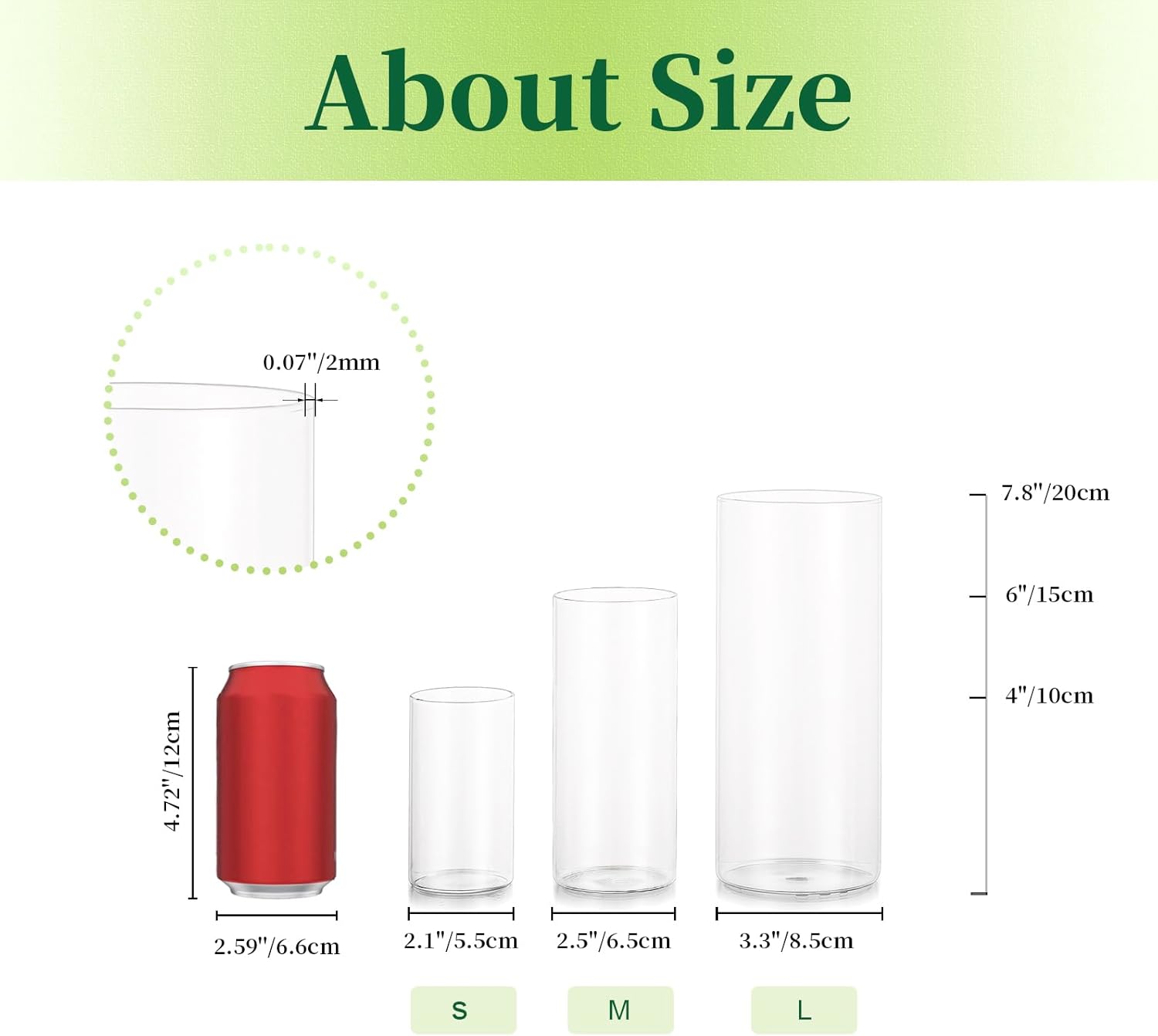 Thumbnail 3 de Hewory Glasvase Zylinder-Set (30-teilig) – Glasvasen in 10/15/20 cm für Tischdeko, Kerzen & Windlichter