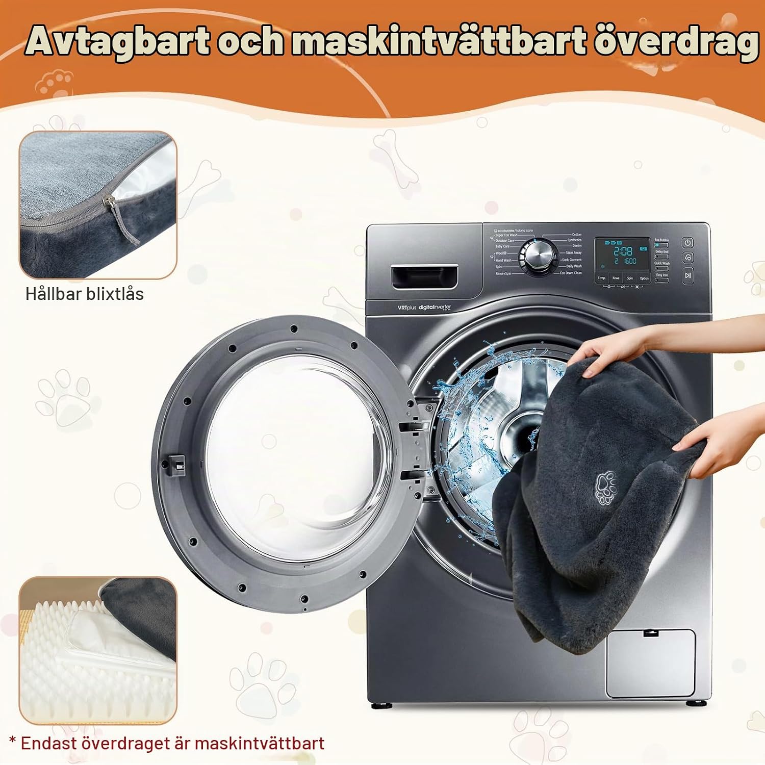 Detalle de EMPSIGN vändbar hundbäddsmadrass för bur, grå med skumstöd