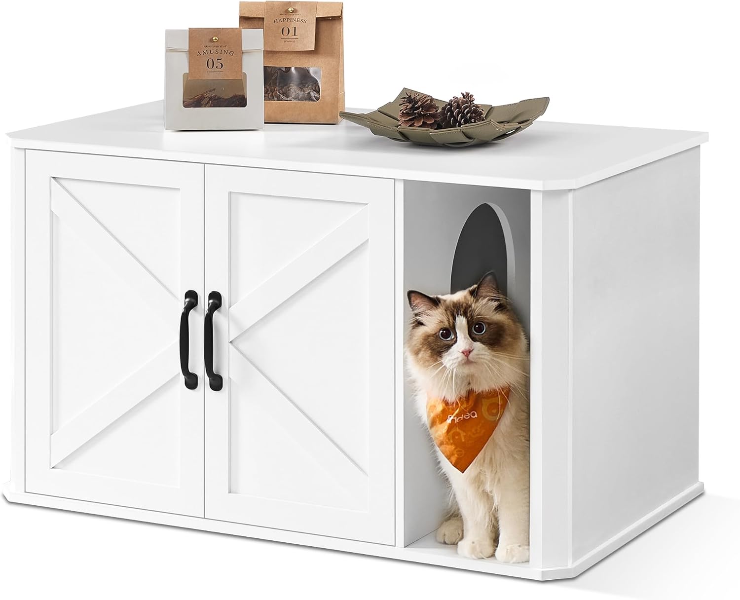 Thumbnail 6 de Meuble litière Feandrea PCL012K01 à double porte, entrée par l’avant (85 x 48,5 x 50 cm) marron miel & blanc rustique