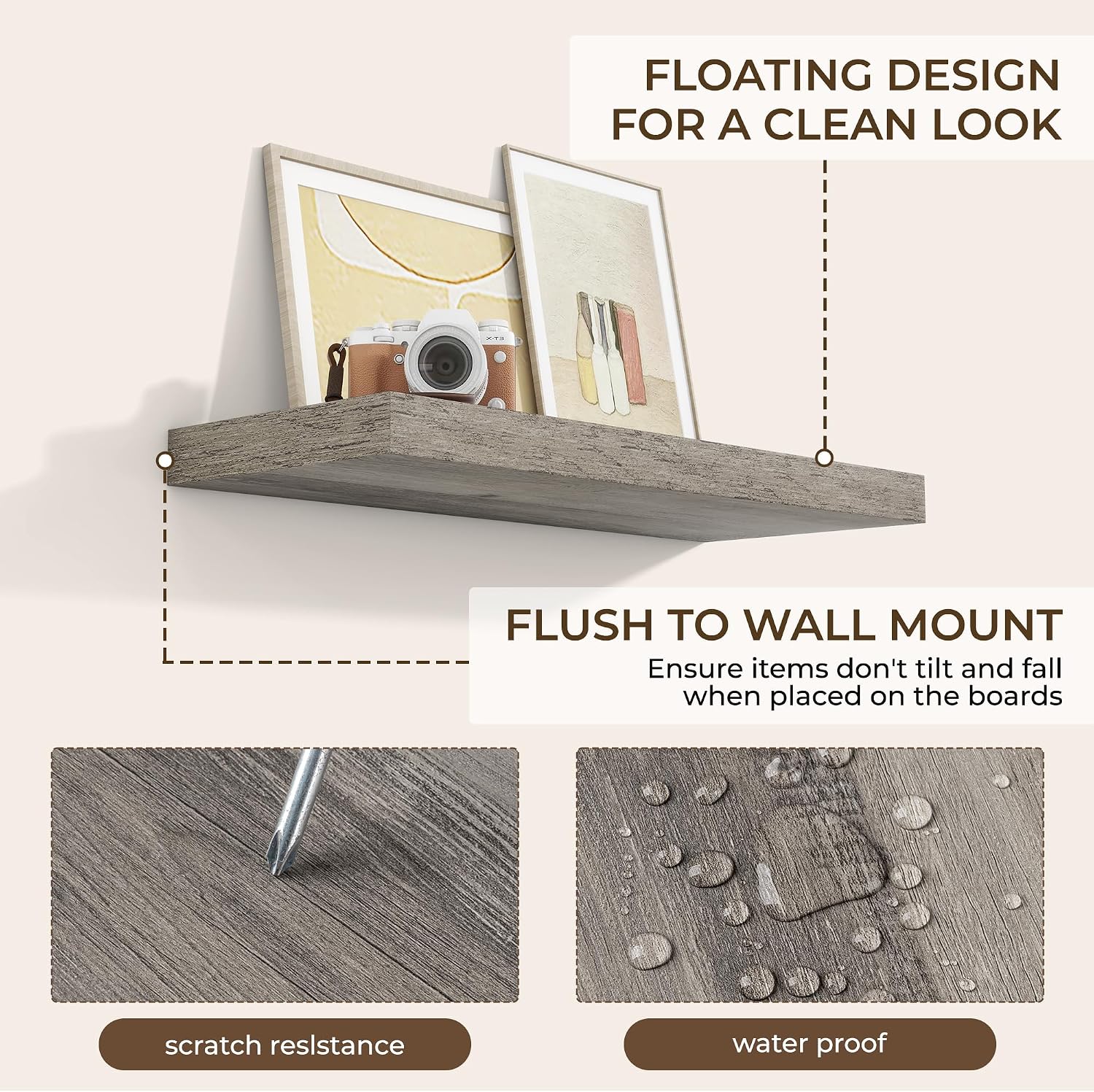 Detalle de RICHFOCUS 31.5Inch Floating Shelves (2-Pack) with Invisible Brackets - Rustic Grey