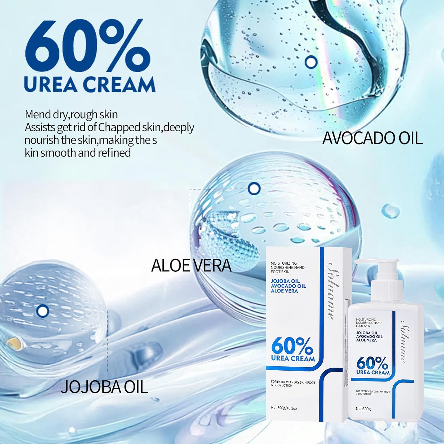 Detalle 2 de Soluame Urea Bodylotion mit 60% Urea Plus 2% Salicylsäure – schnell einziehende Pflege für trockene Haut (300 g)