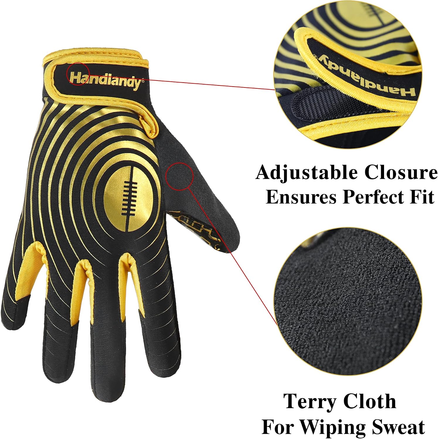 Detalle 2 de HANDLANDY Youth Football Gloves (Kids Sticky Receiver Gloves) with Tacky Silicone Palm Grip