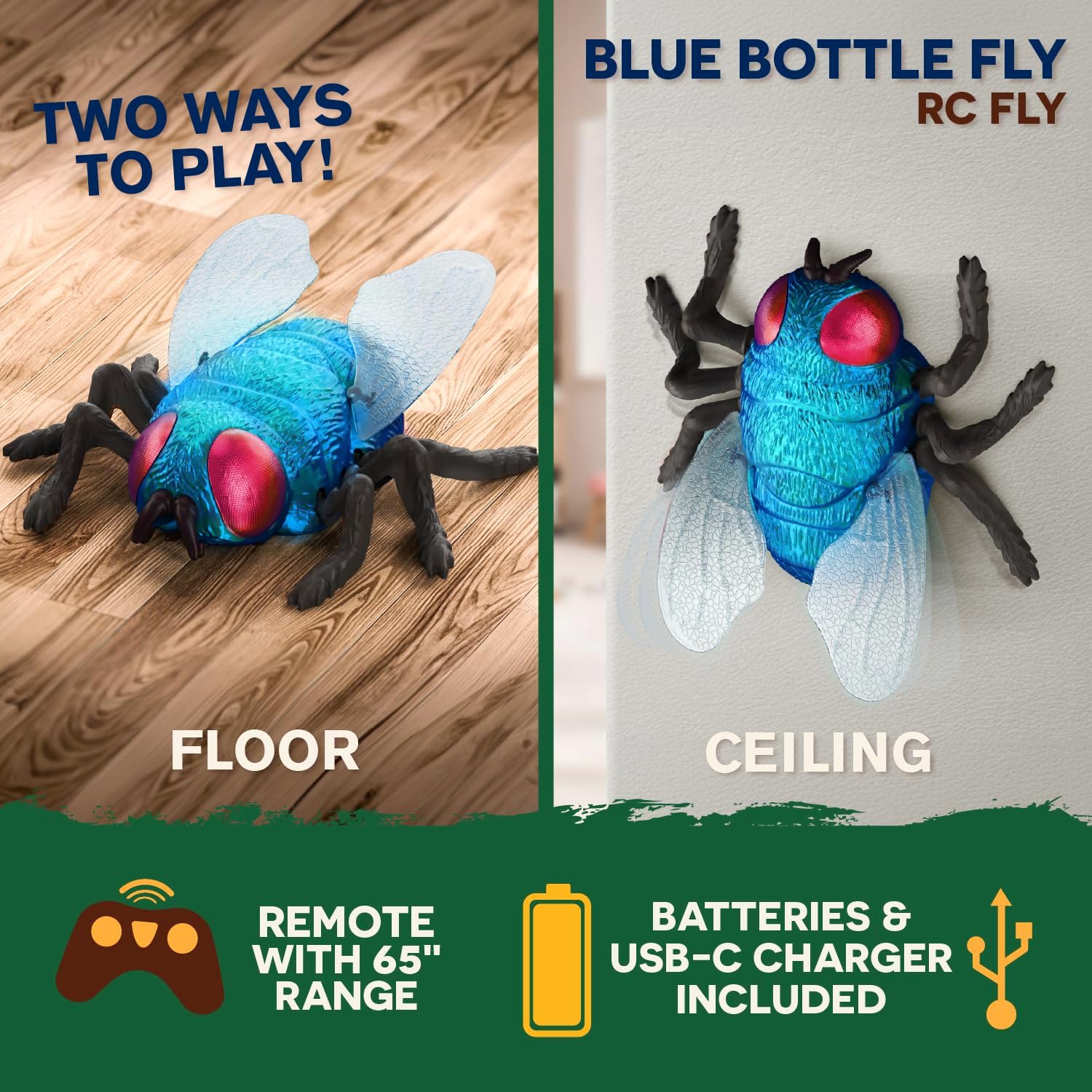 Detalle 1 de Terra by Battat AN2945Z Remote-Controlled Climbing Fly Toy, Blue Bottle Fly