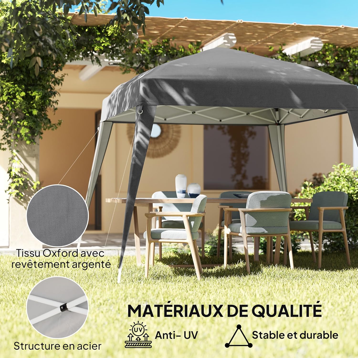 Thumbnail 2 de Tonnelle de jardin Outsunny 3x3 m pop-up pliable en acier et polyester imperméabilisé anti UV, avec sac de transport
