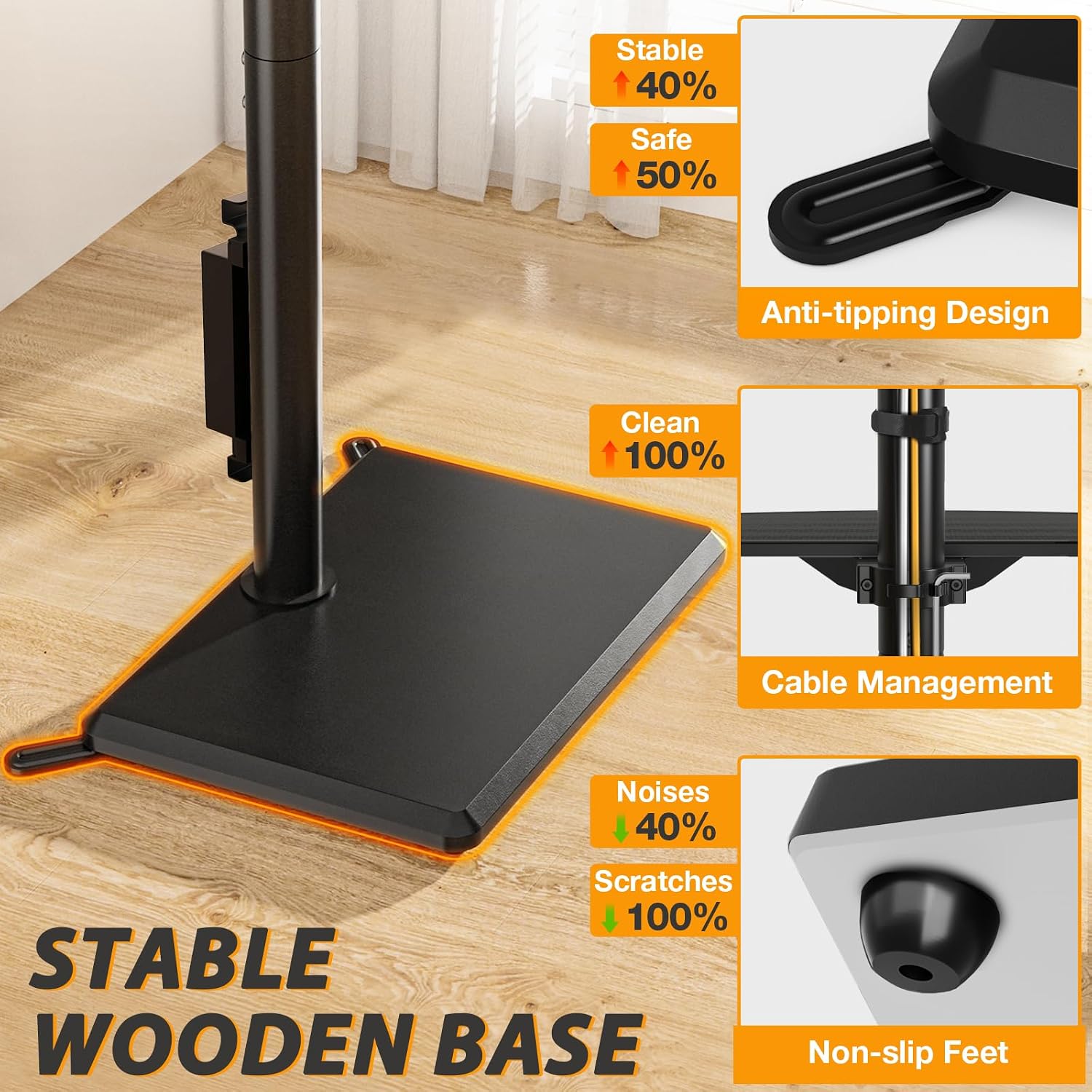 Detalle 2 de TVON Floor TV Stand with Power Outlet for 32-65 inch TVs up to 88 lbs