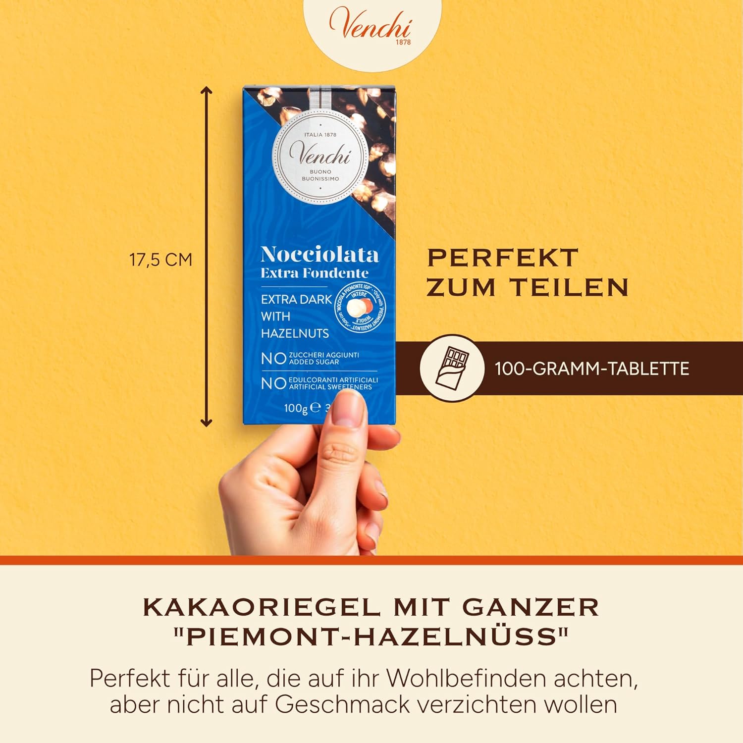 Thumbnail 5 de Venchi Zartbitterschokolade mit Haselnüssen (NO Added Sugar) – glutenfrei & vegan, 100 g