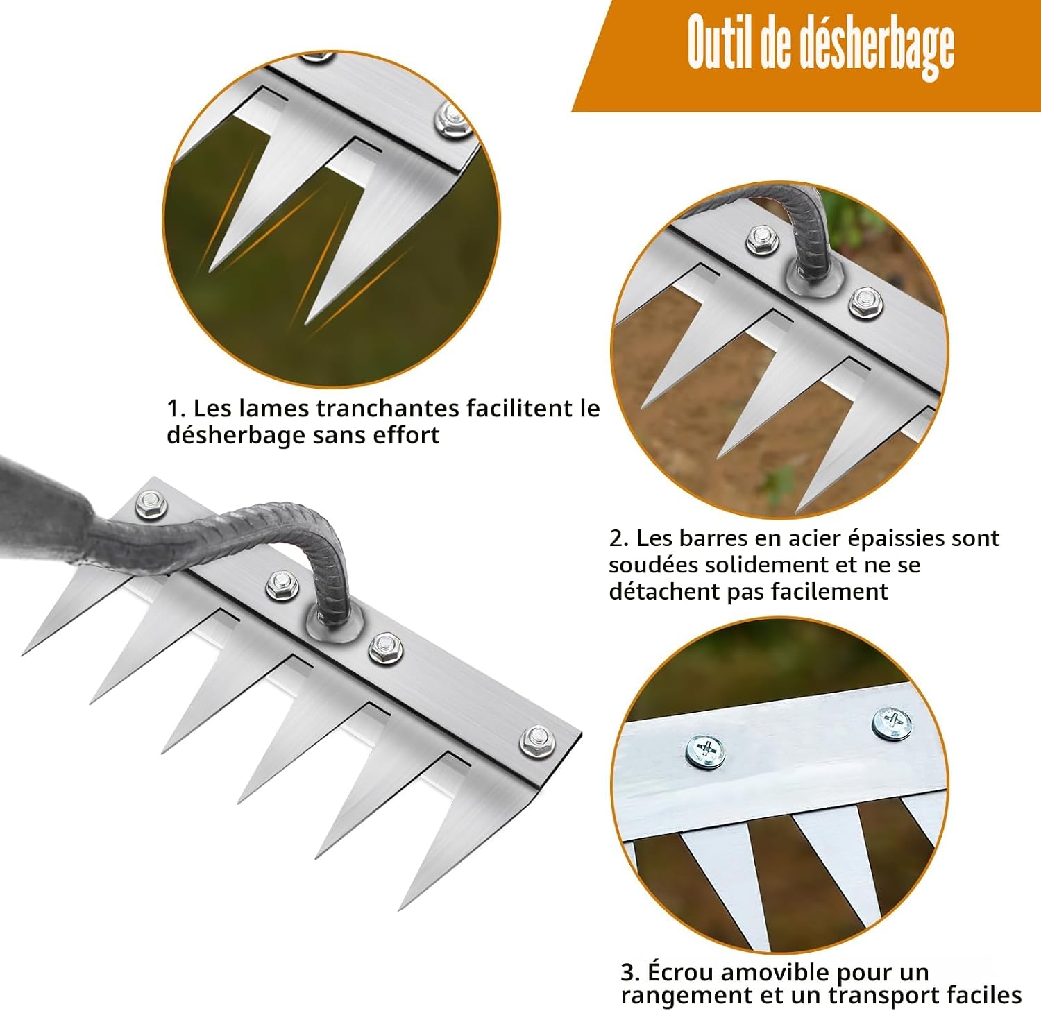 Detalle de Râteau de Désherbage Multifonction en Métal, 6 Dents (sans Manche)