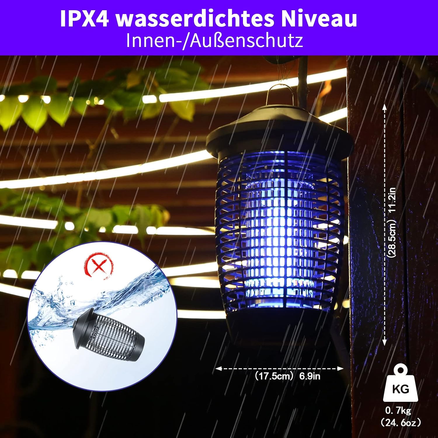 Thumbnail 4 de PALONE Elektrischer Insektenvernichter 20W/4500V – Mückenlampe mit UV-Licht, ultrasicher für Innen & Außen