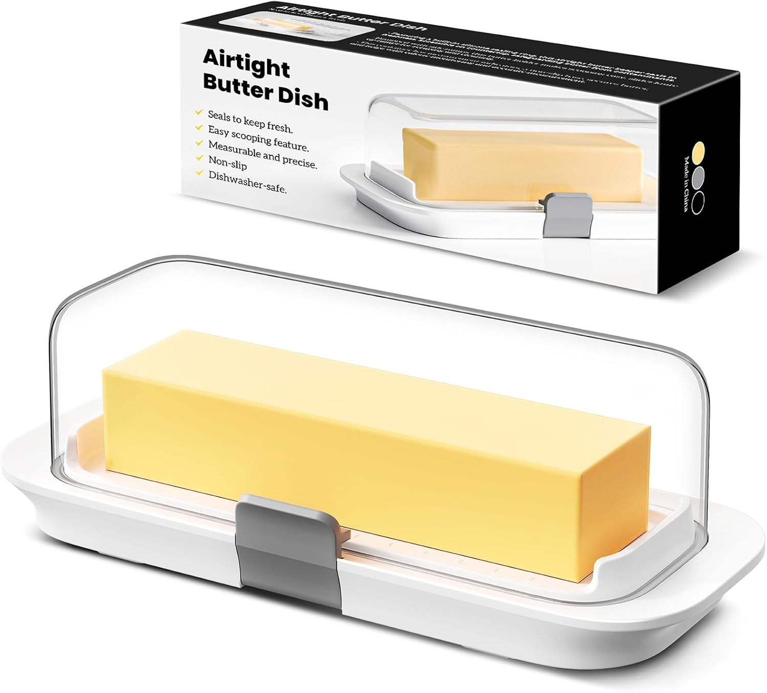 Detalle de Pisol Butter Dish with Lid (Countertop & Refrigerator Door Shelf) — Airtight Butter Keeper, BPA-Free