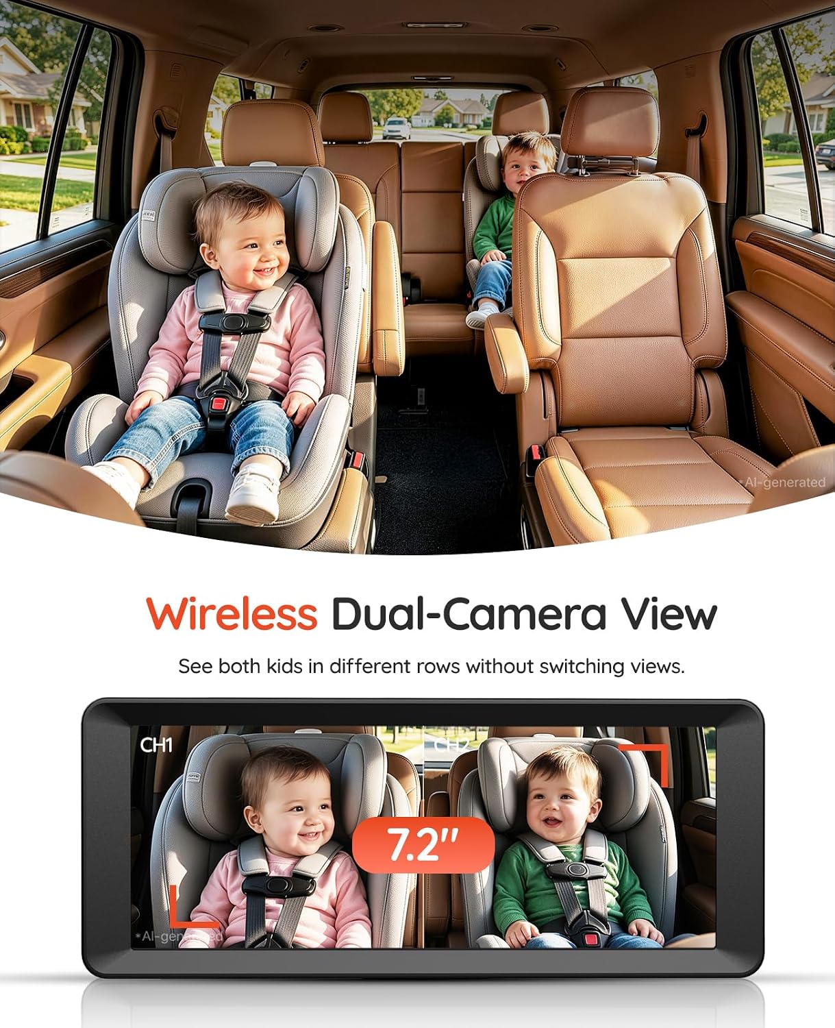 Thumbnail 1 de Babyvue BV6Plus Dual Baby Car Camera with 7.2-Inch Split Screen and Night Vision