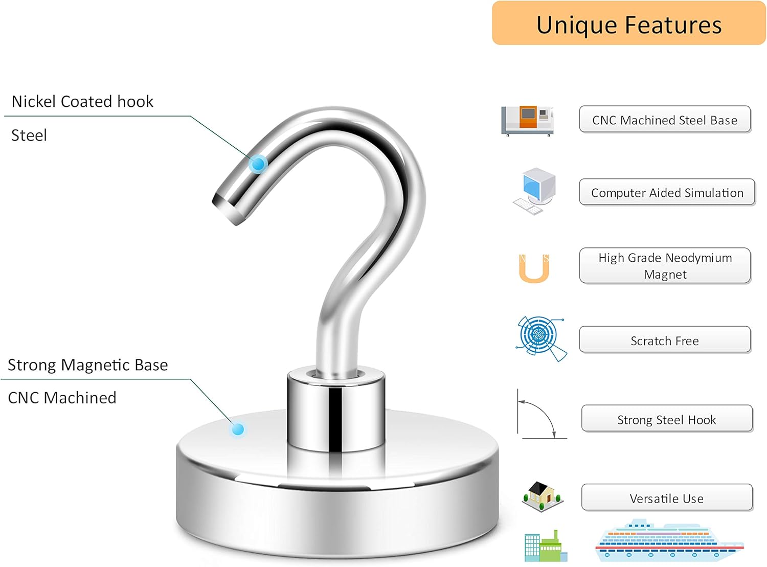 Thumbnail 1 de Neosmuk Magnetic Hooks Heavy Duty: 100 lb+ Strong Magnetic Hangers for Cruise, Home and Office