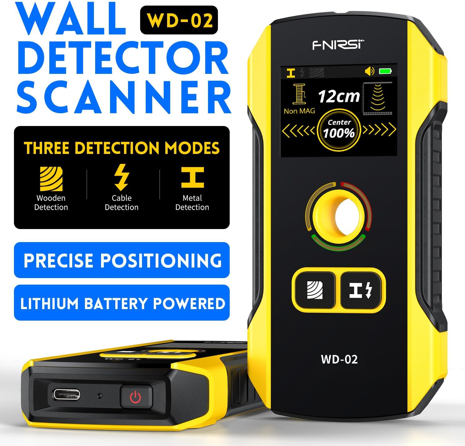 Detalle de FNIRSI WD-02 6-in-1 Rechargeable Stud Finder with TFT Display