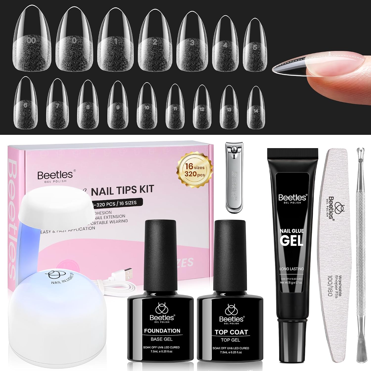 Thumbnail 6 de Beetles Gel Nail Kit with Short Almond Tips – 240 Pcs, 9-in-1 Glue Gel, UV LED Lamp