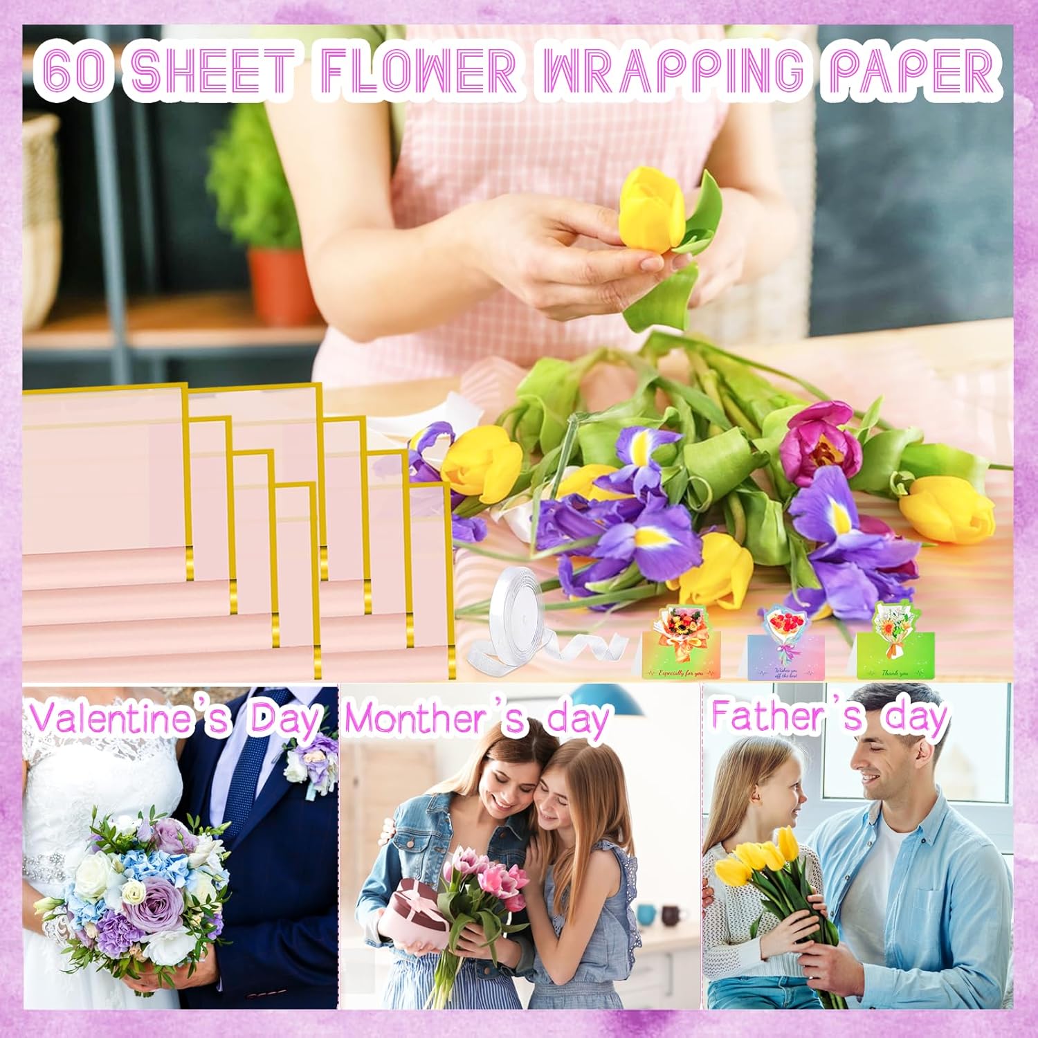 Thumbnail 3 de Xilanhhaa 60 Sheets Flower Wrapping Paper