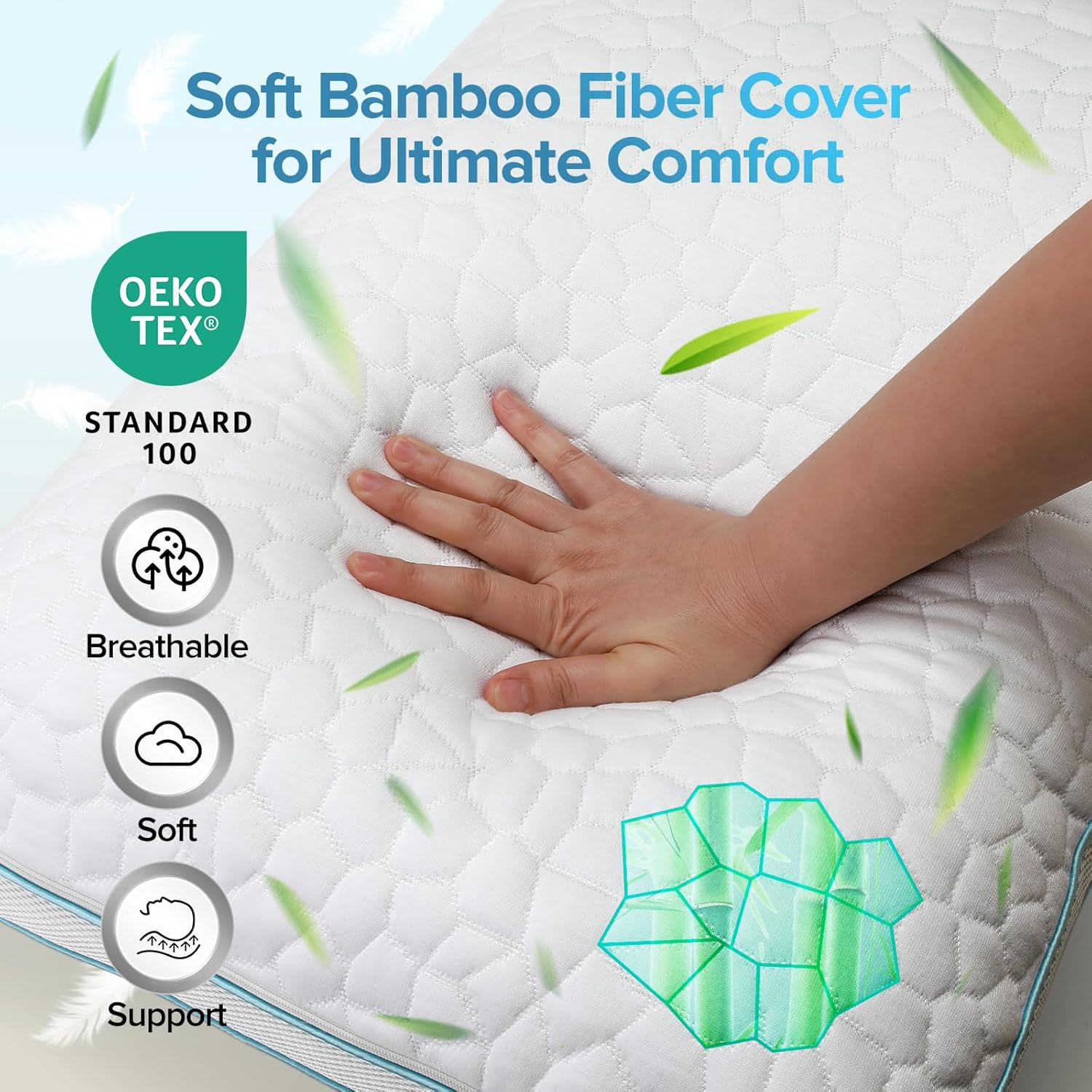 Thumbnail 1 de Hapiclody Shredded Memory Foam Pillows 2 Pack – Adjustable Firmness with Bamboo Cover (70 x 45cm)