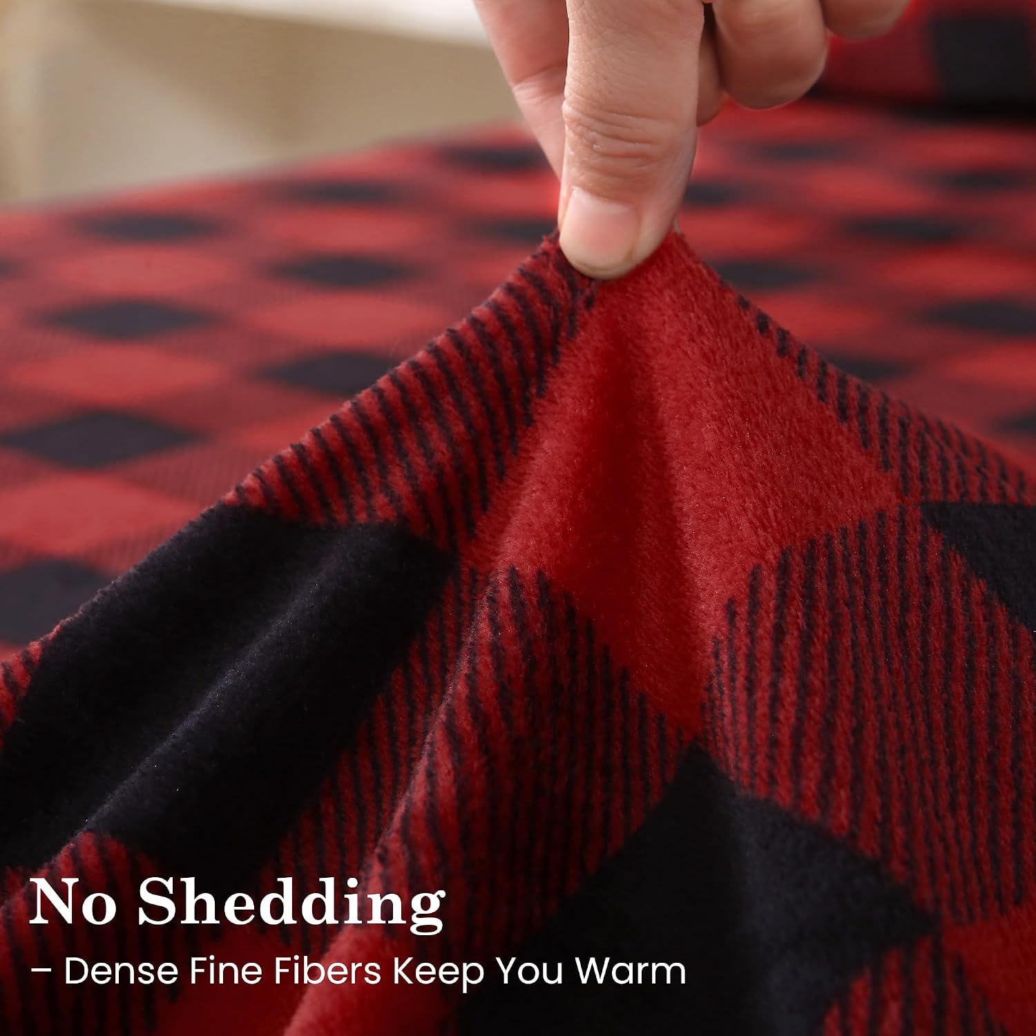 Detalle de Viviland SHTRDBUCHQ Queen Fleece Sheet Set, Red and Black Buffalo Plaid