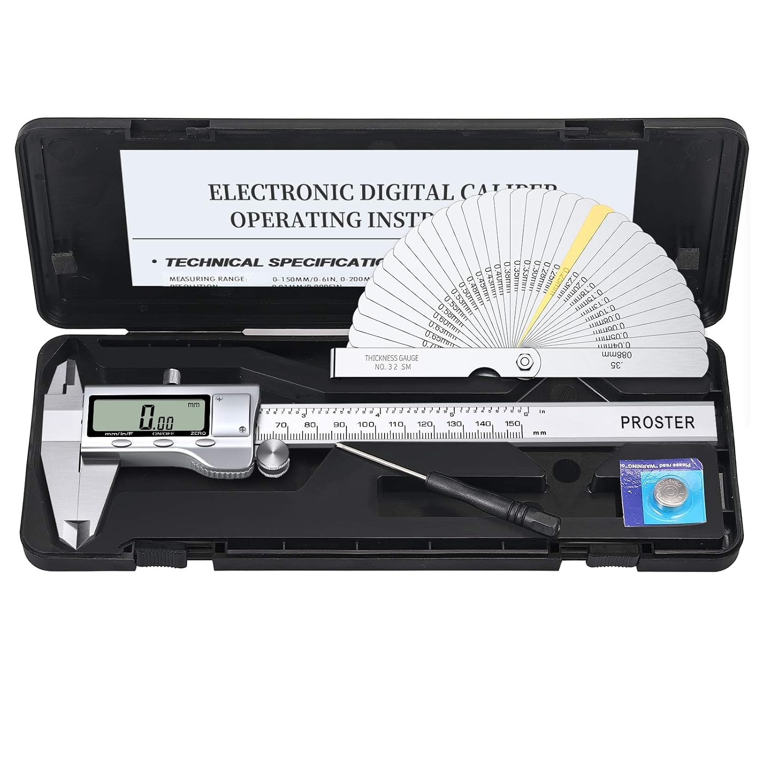Thumbnail 6 de Proster Vernier Calipe Digital Vernier Caliper Kit, 150 mm/6 Inch with Feeler Gauge